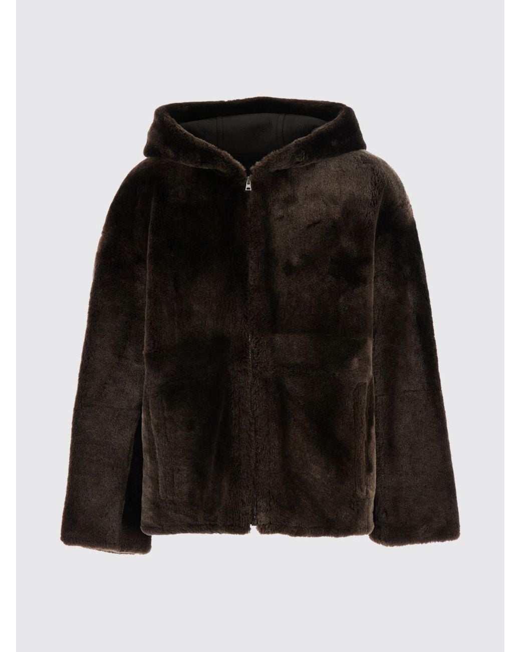 Yves Salomon Black Hooded Shearling Jacket With Zip Closure