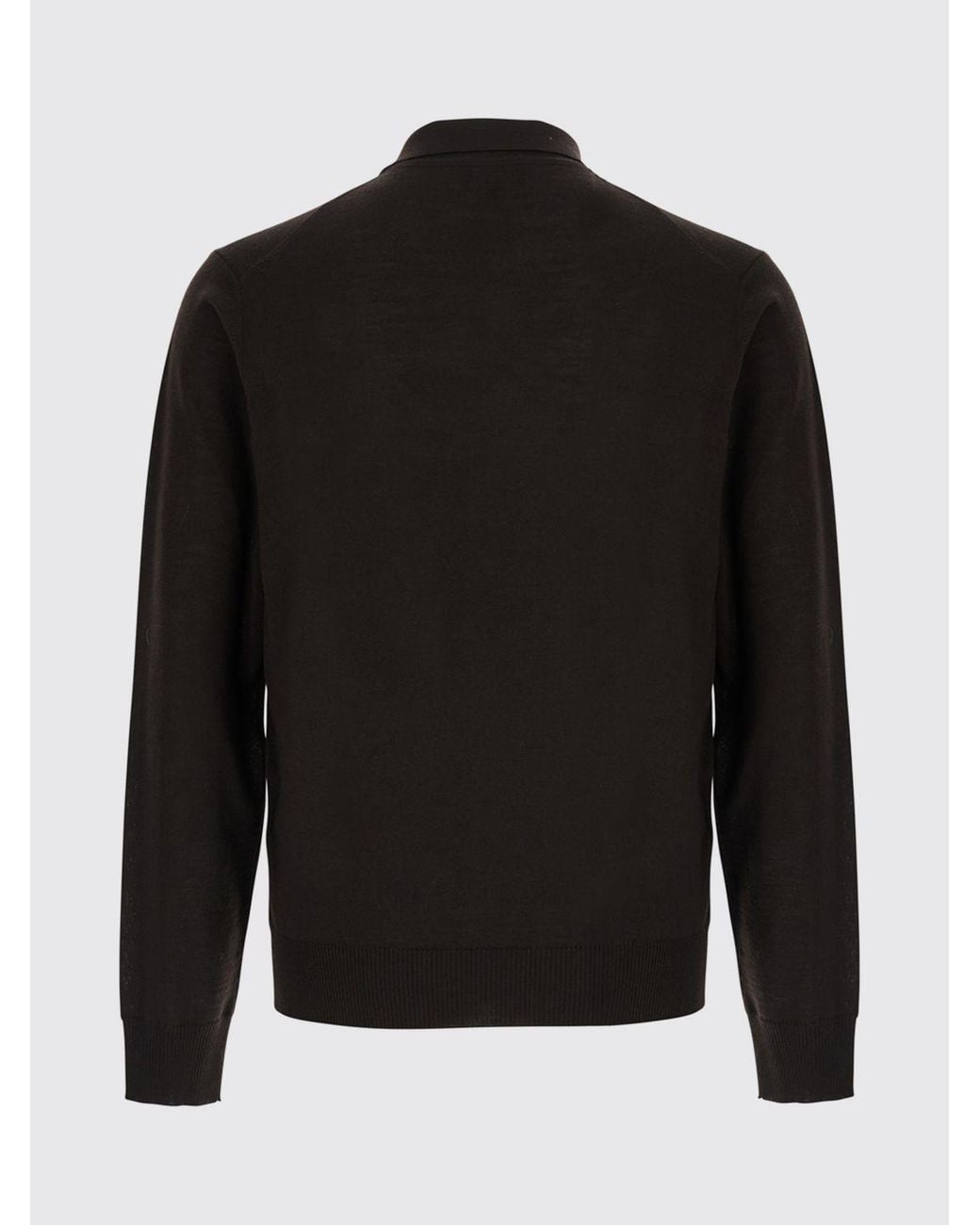 Emporio Armani Black Long-Sleeved Virgin Wool Knit Polo Shirt With Three-Button Placket for men