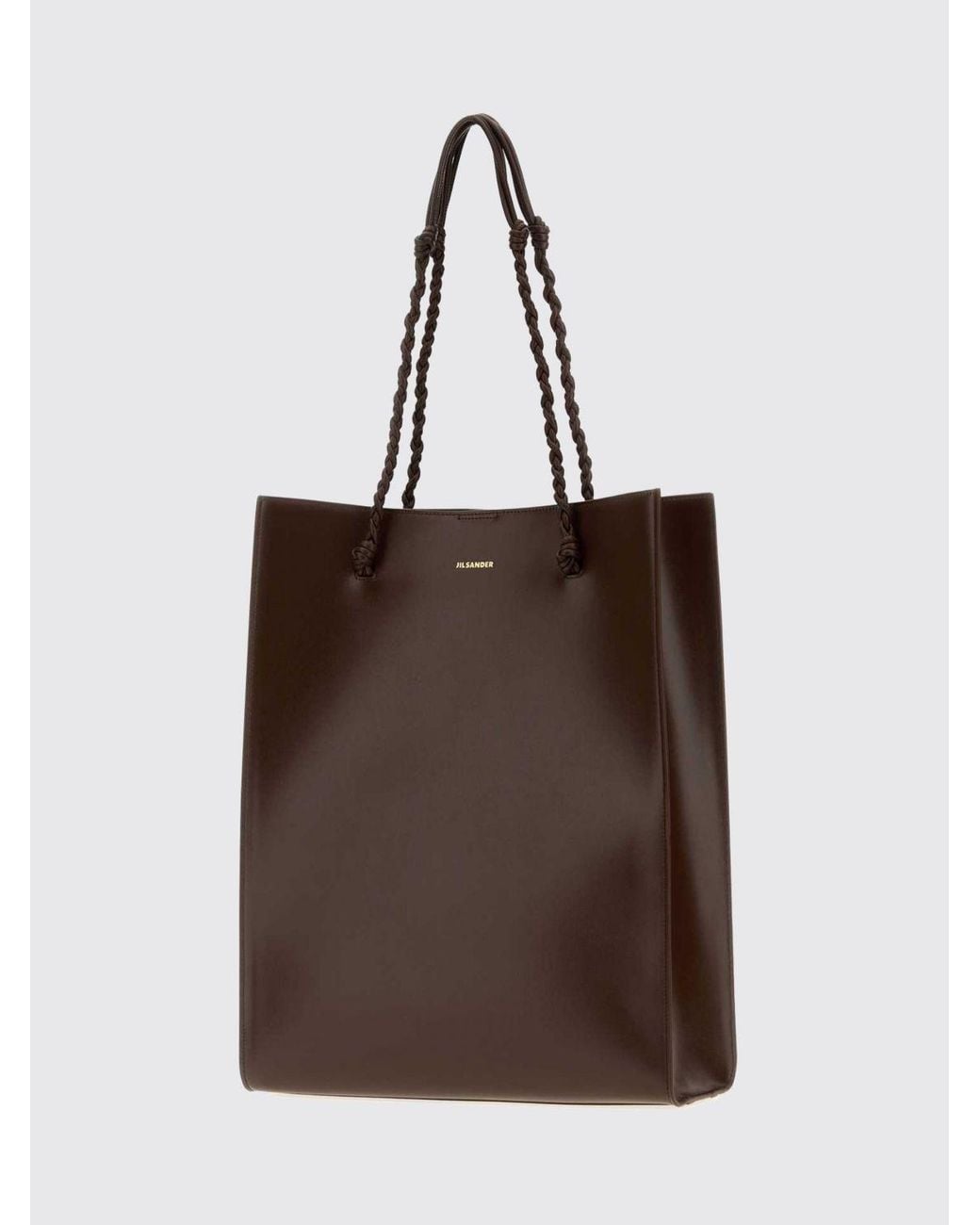 Jil Sander Brown Tangle Leather Shoulder Bag With Braided Handle And Logo