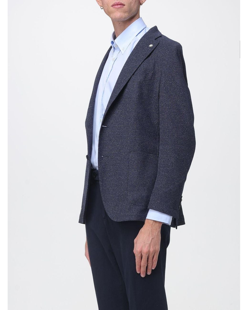 Manuel Ritz Blue Single-Breasted Cotton Blend Blazer With Patch Pockets for men