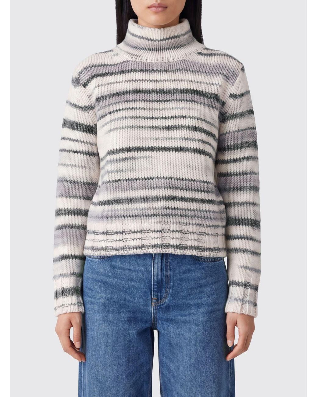 Kangra Gray Striped High-Neck Wool-Blend Sweater With Long Sleeves