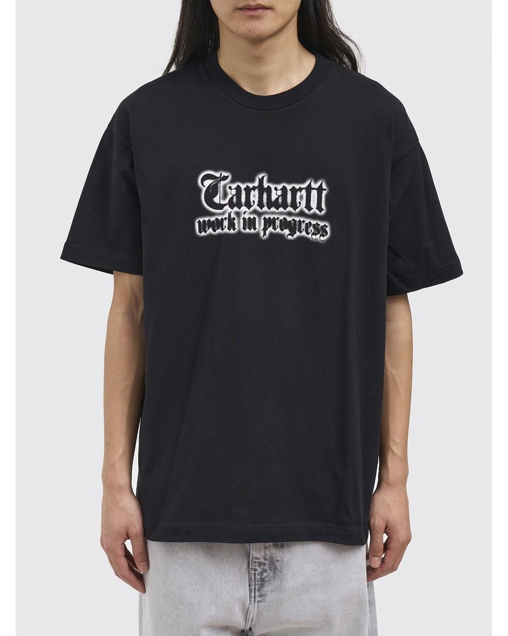 Carhartt Black Cotton Crewneck T-Shirt With Logo Print for men