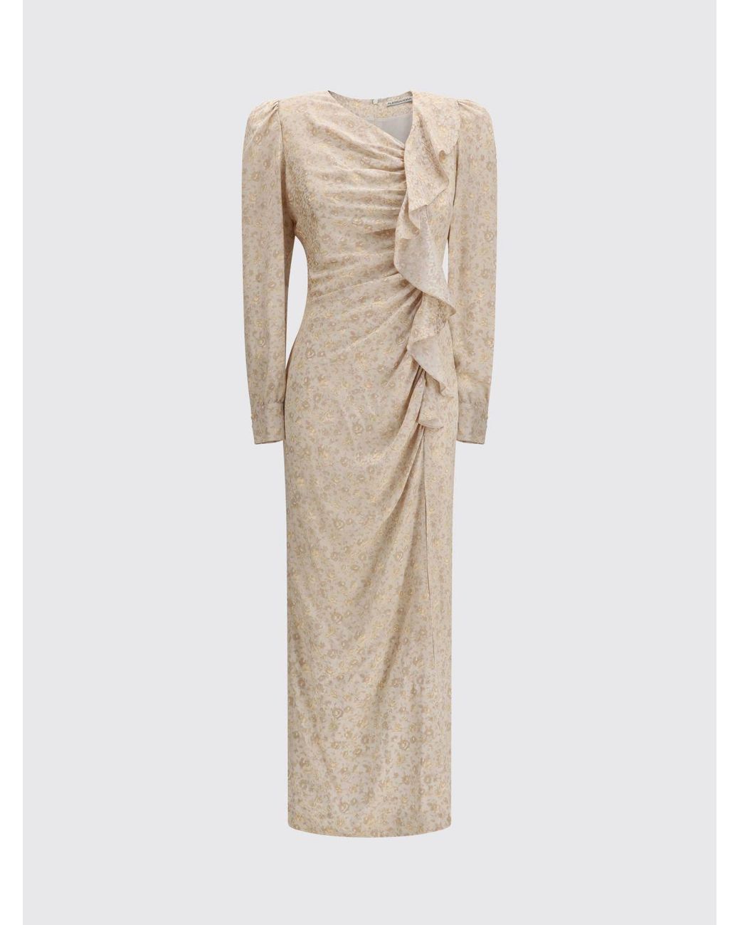 Alessandra Rich Natural Floral Print Silk Midi Dress