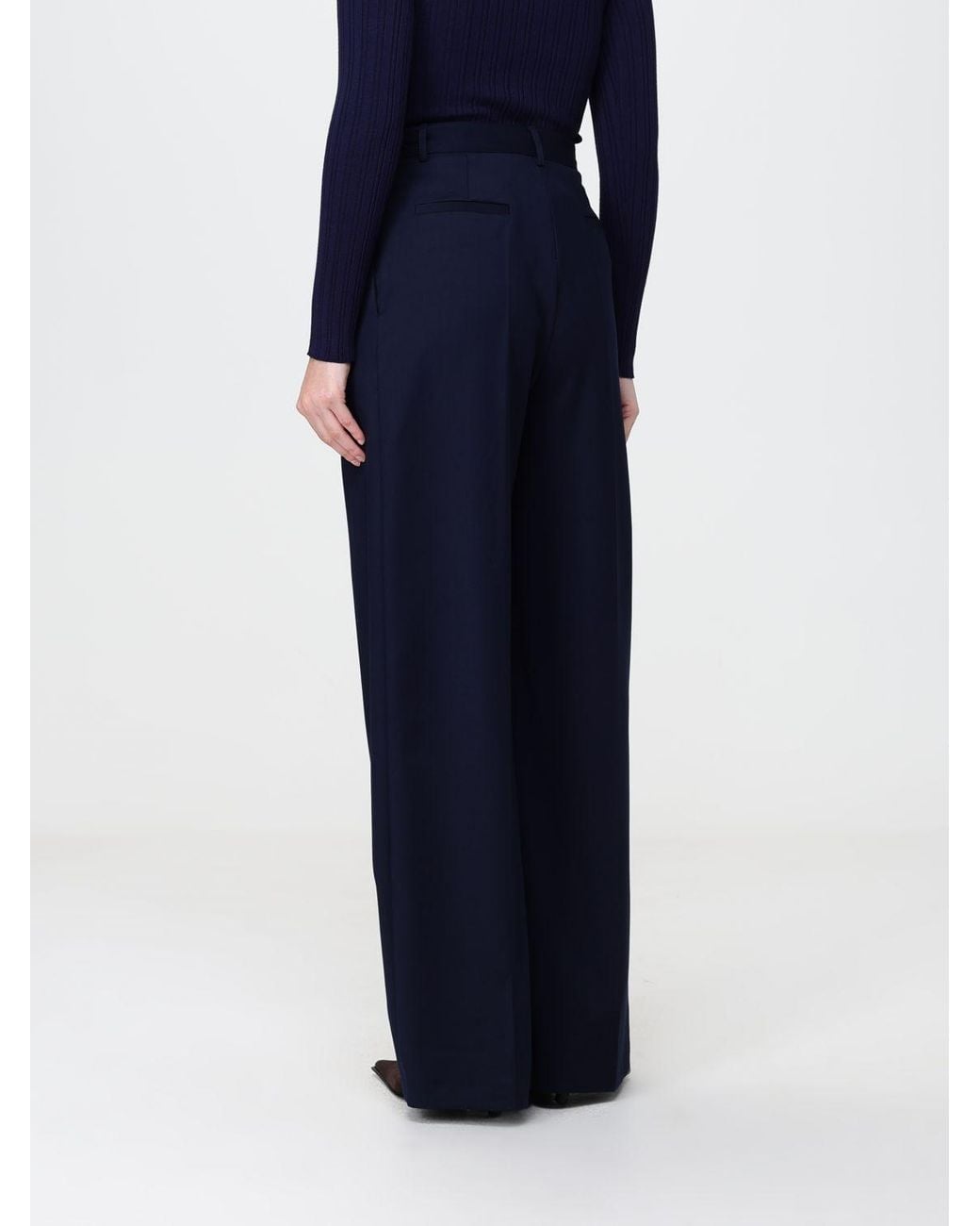SIMONA CORSELLINI Blue High-Waisted Crêpe Palazzo Trousers With Pleats