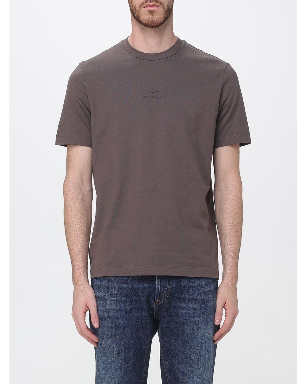 Paul & Shark Gray Paul &Amp Shark Slim Fit Short-Sleeved Cotton Crew Neck T-Shirt for men