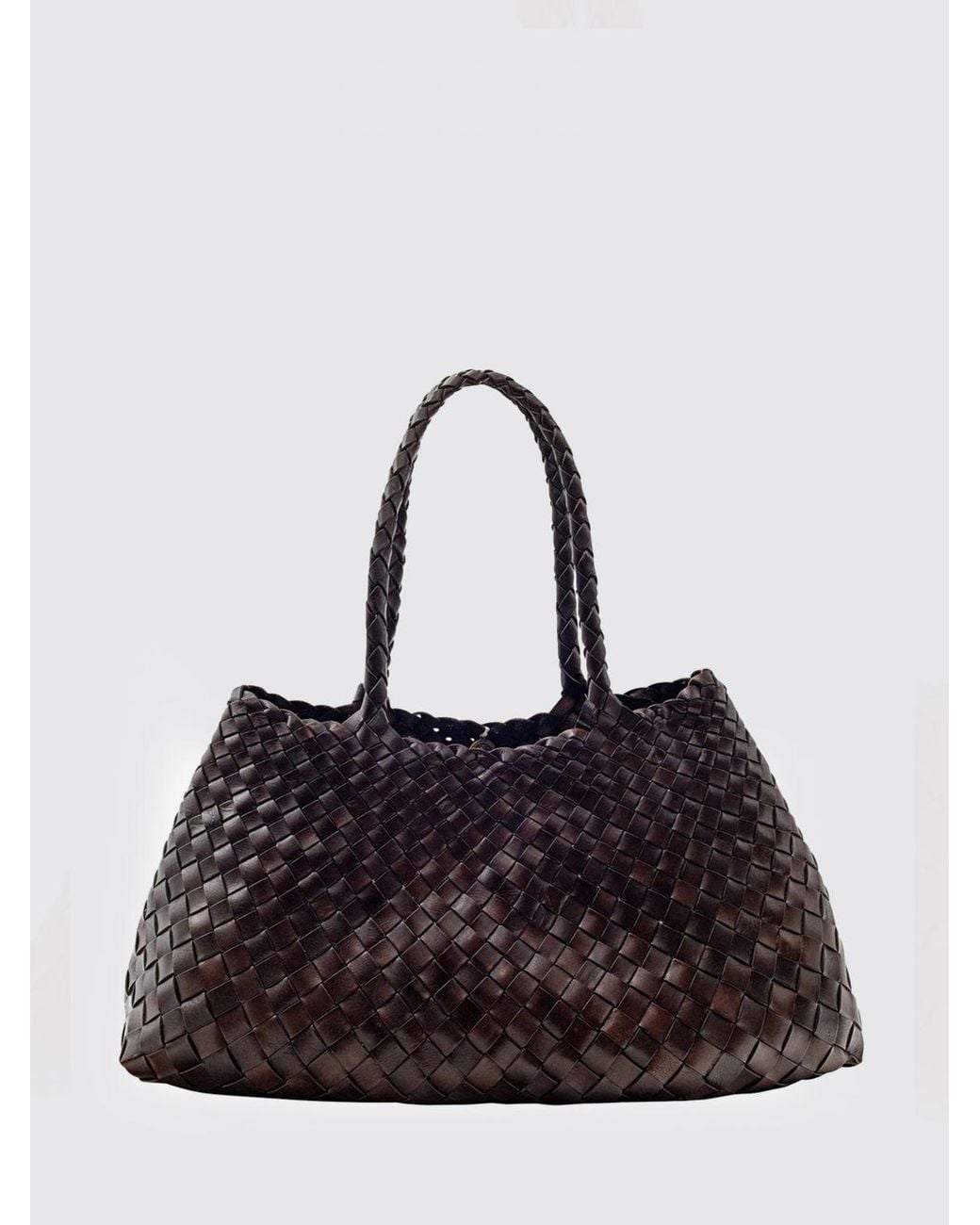 Dragon Diffusion Black Santa Croce Woven Leather Shoulder Bag With Double Handle