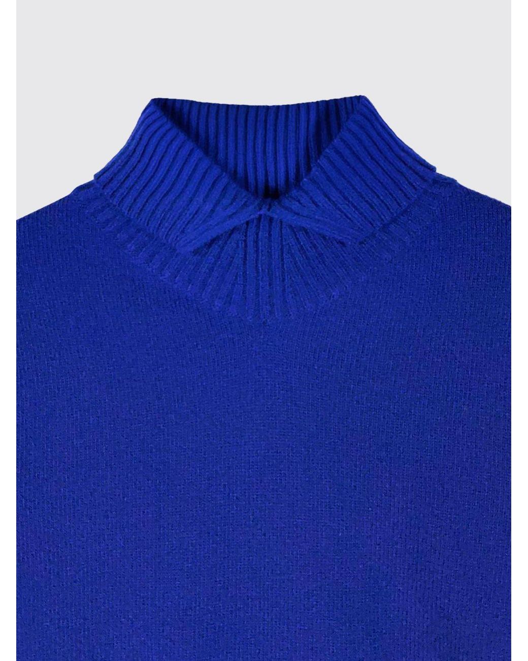 Jil Sander Blue Ribbed Pure Wool Turtleneck Jumper With Ribbed Hems