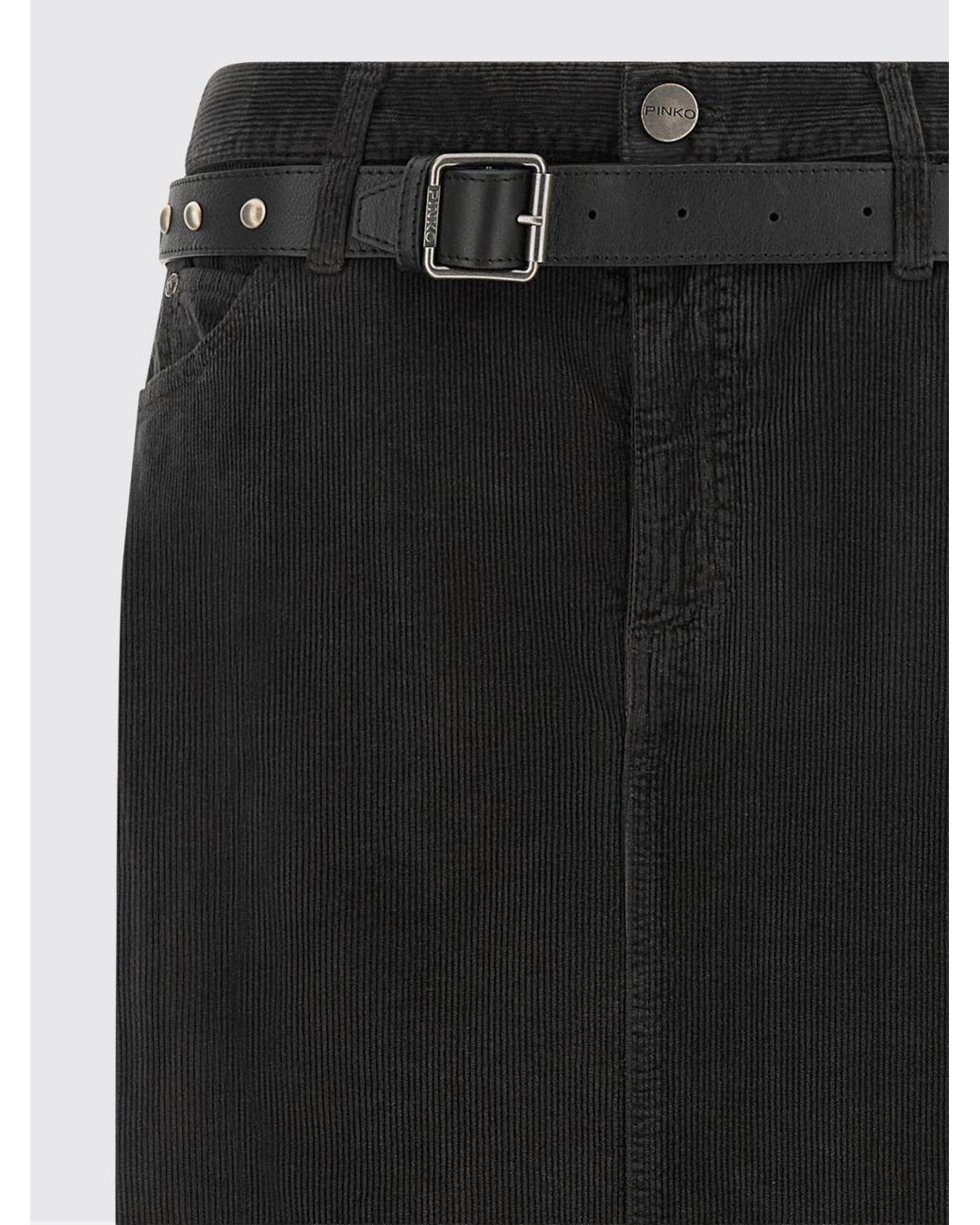 Pinko Black High-Waisted Corduroy Velvet Midi Pencil Skirt With Rear Slit