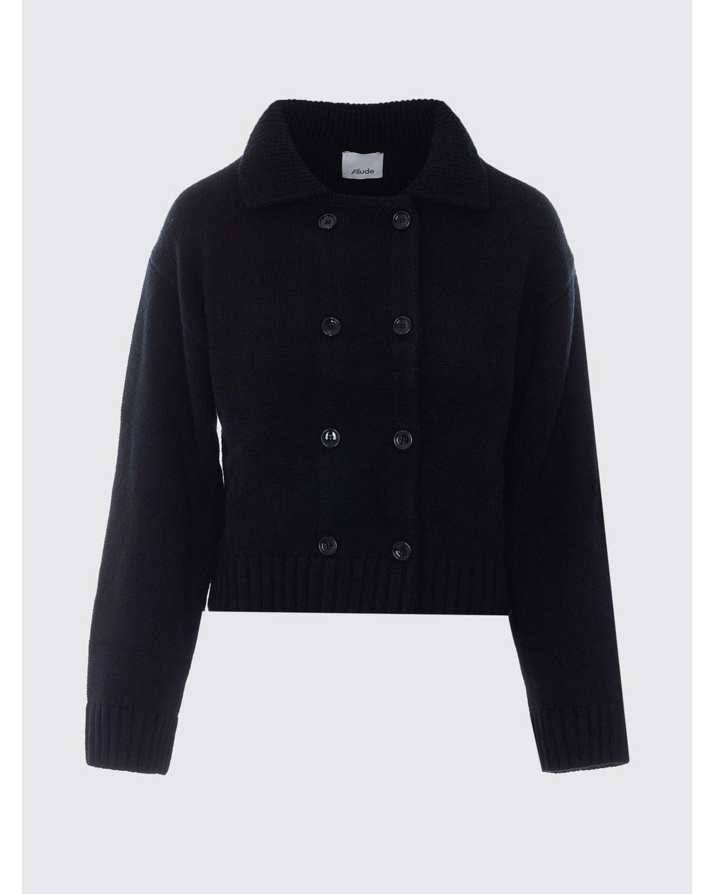 Allude Blue Double-Breasted Wool And Cashmere Blend Cardigan With Classic Collar