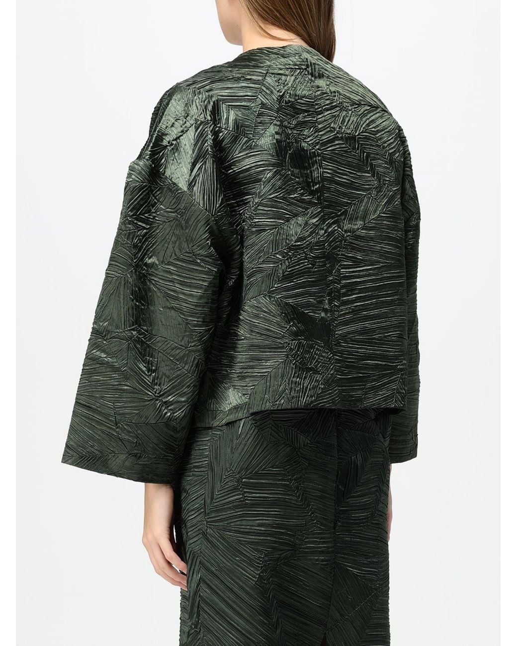 MEIMEIJ Green Cropped Pleated Relaxed Fit Jacket