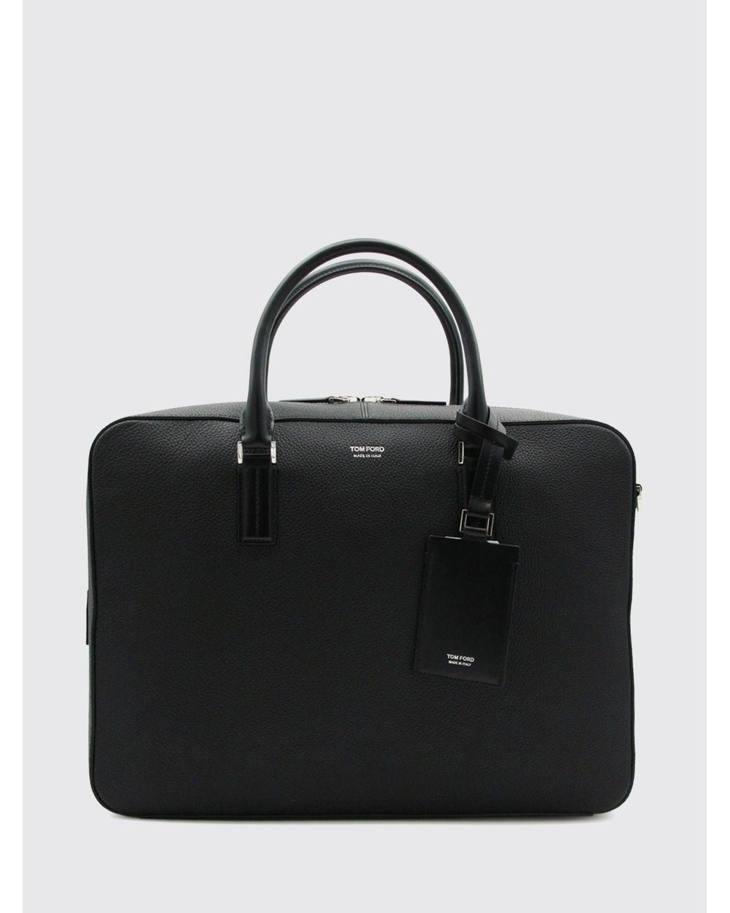 Tom Ford Black Leather Briefcase With Double Handle And Removable Shoulder Strap for men