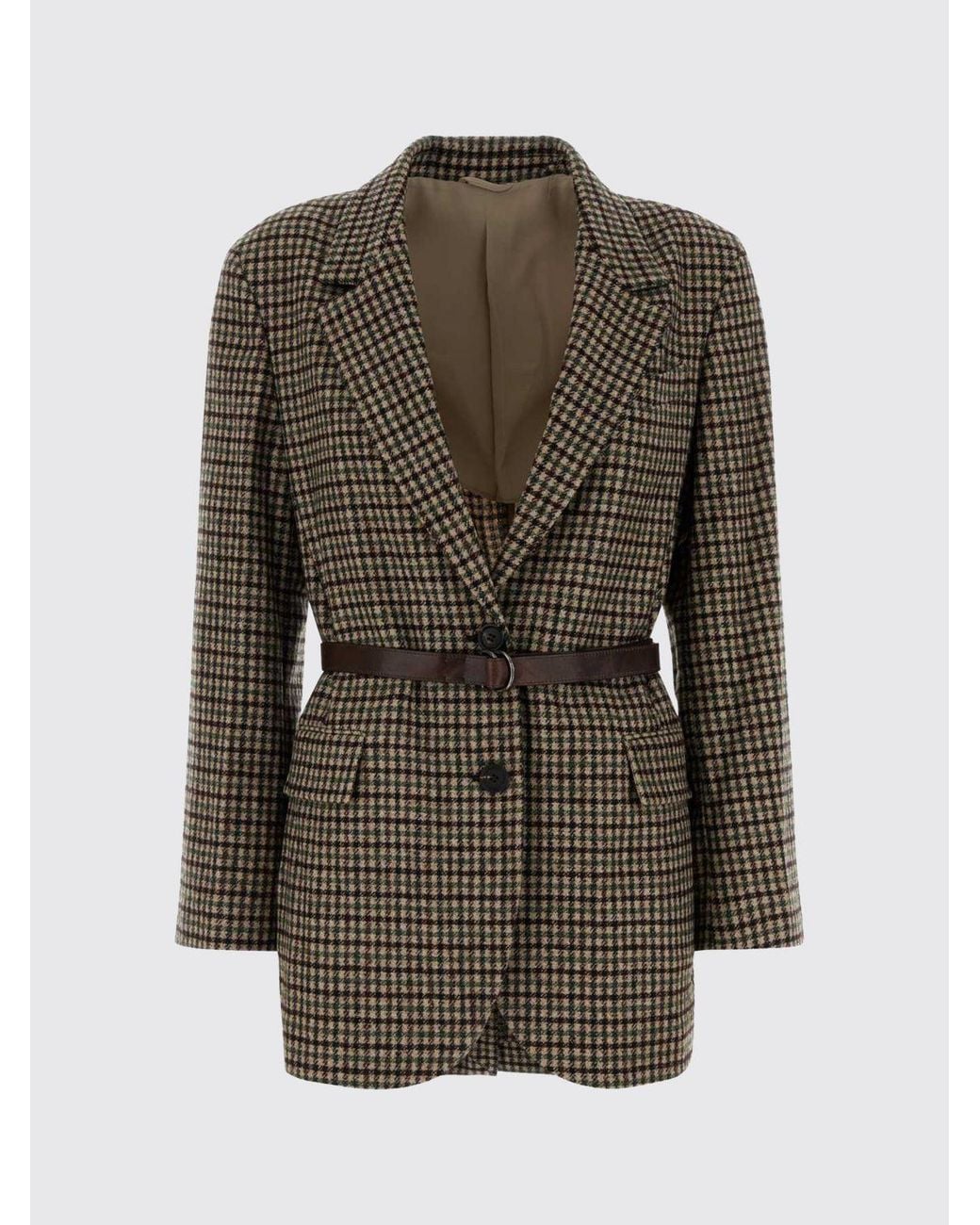 Brunello Cucinelli Brown Single-Breasted Houndstooth Wool And Alpaca Blazer