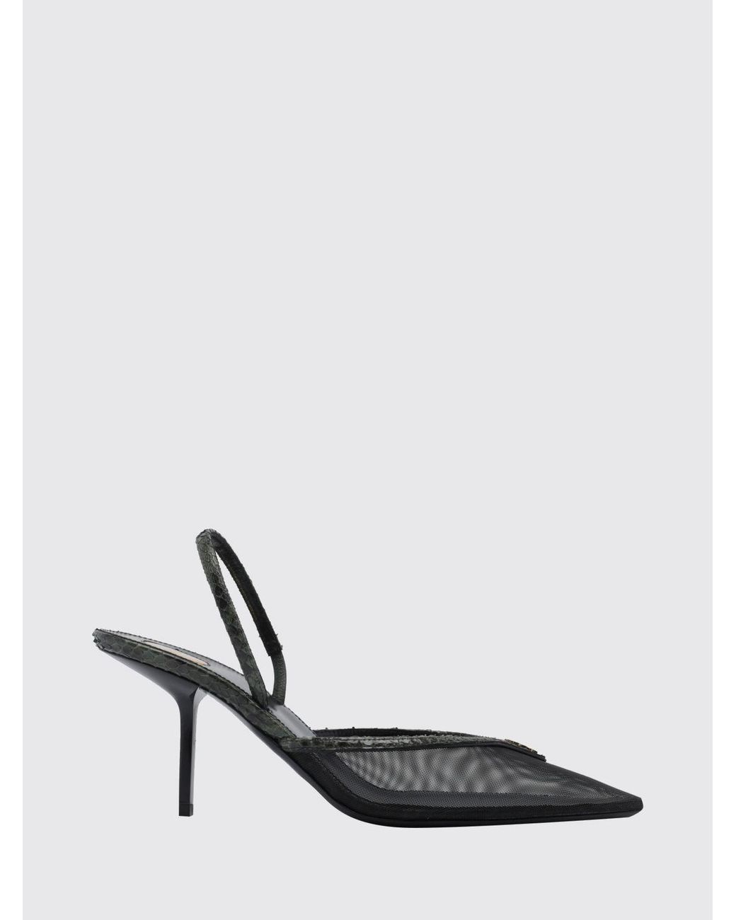 Saint Laurent White Folie Python Print Leather And Mesh Slingback Pumps