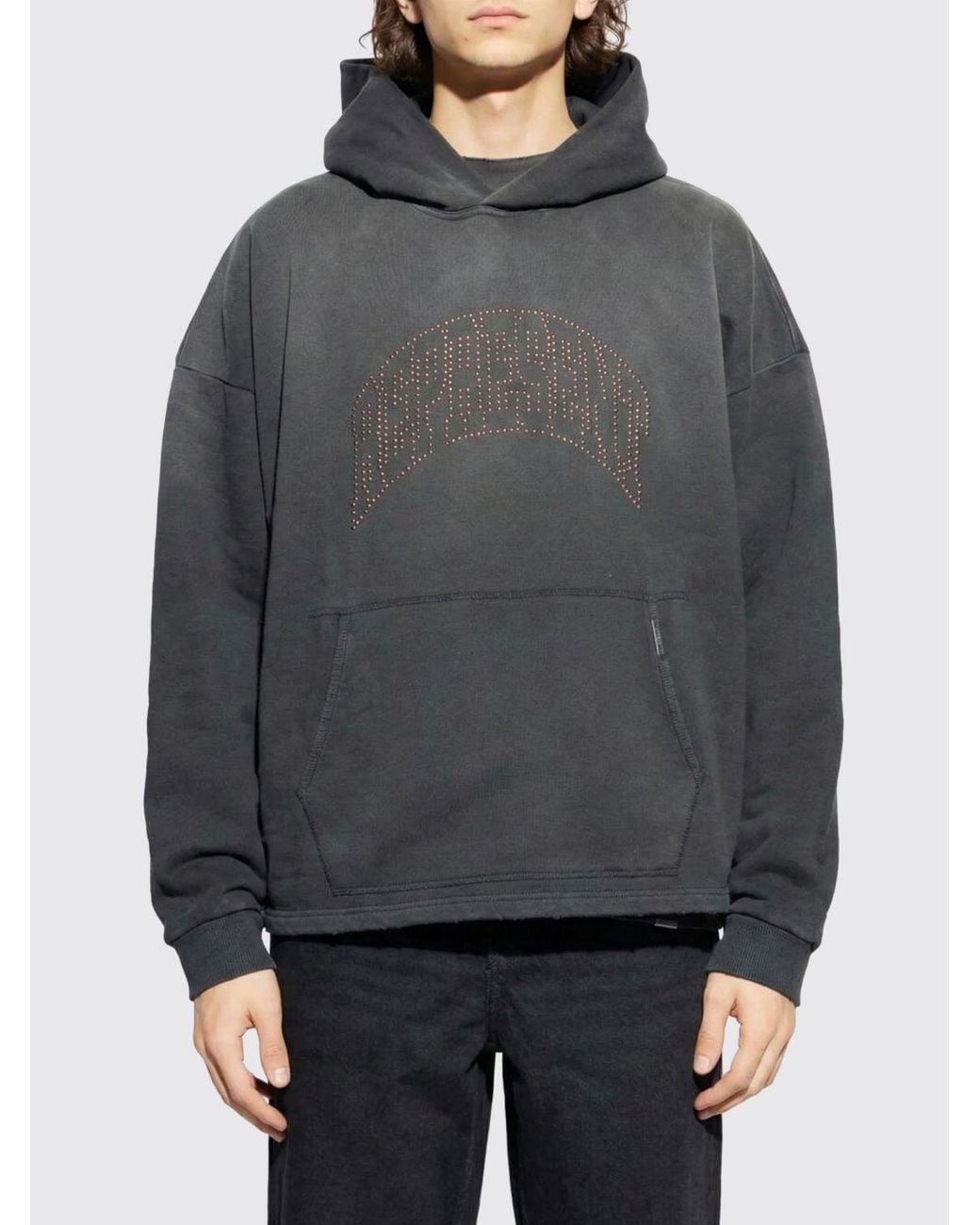 Represent Gray Cotton Hoodie With Logo for men