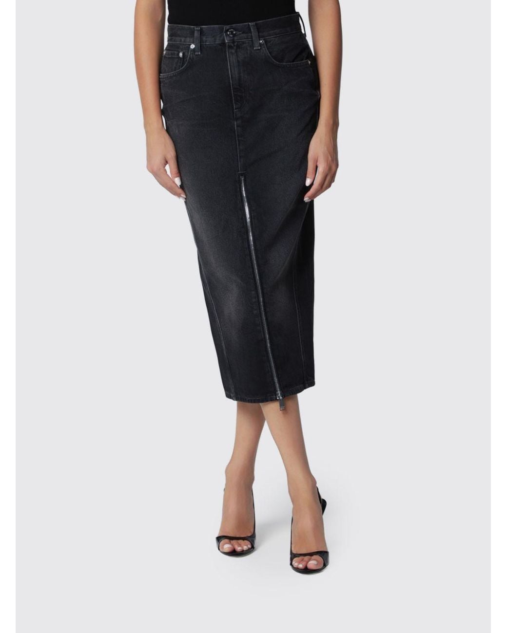 Haikure Black High-Waisted 5-Pocket Denim Midi Pencil Skirt