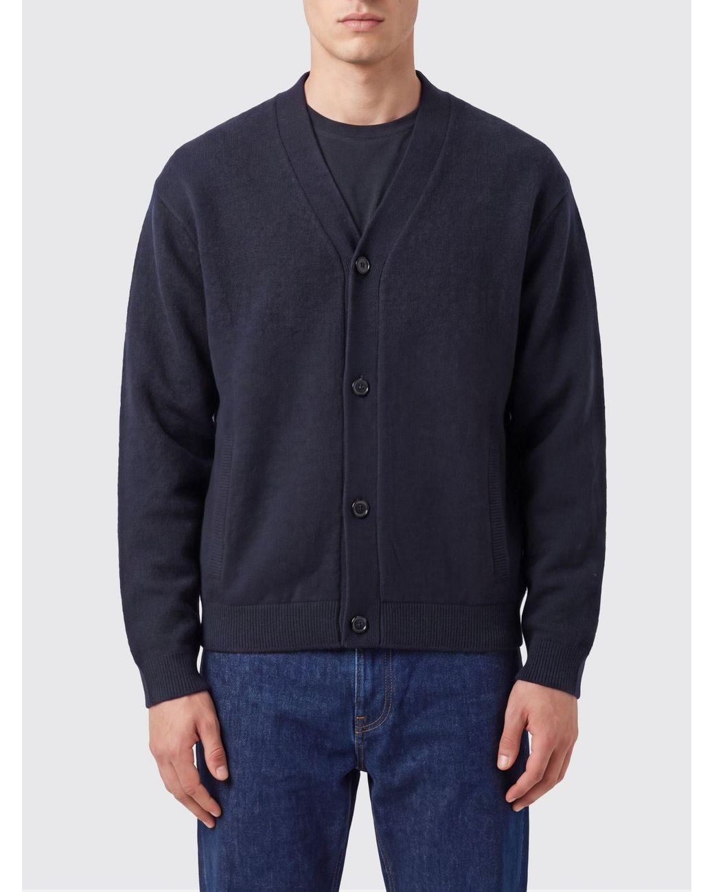 Emporio Armani Blue V-Neck 100% Virgin Wool Cardigan for men