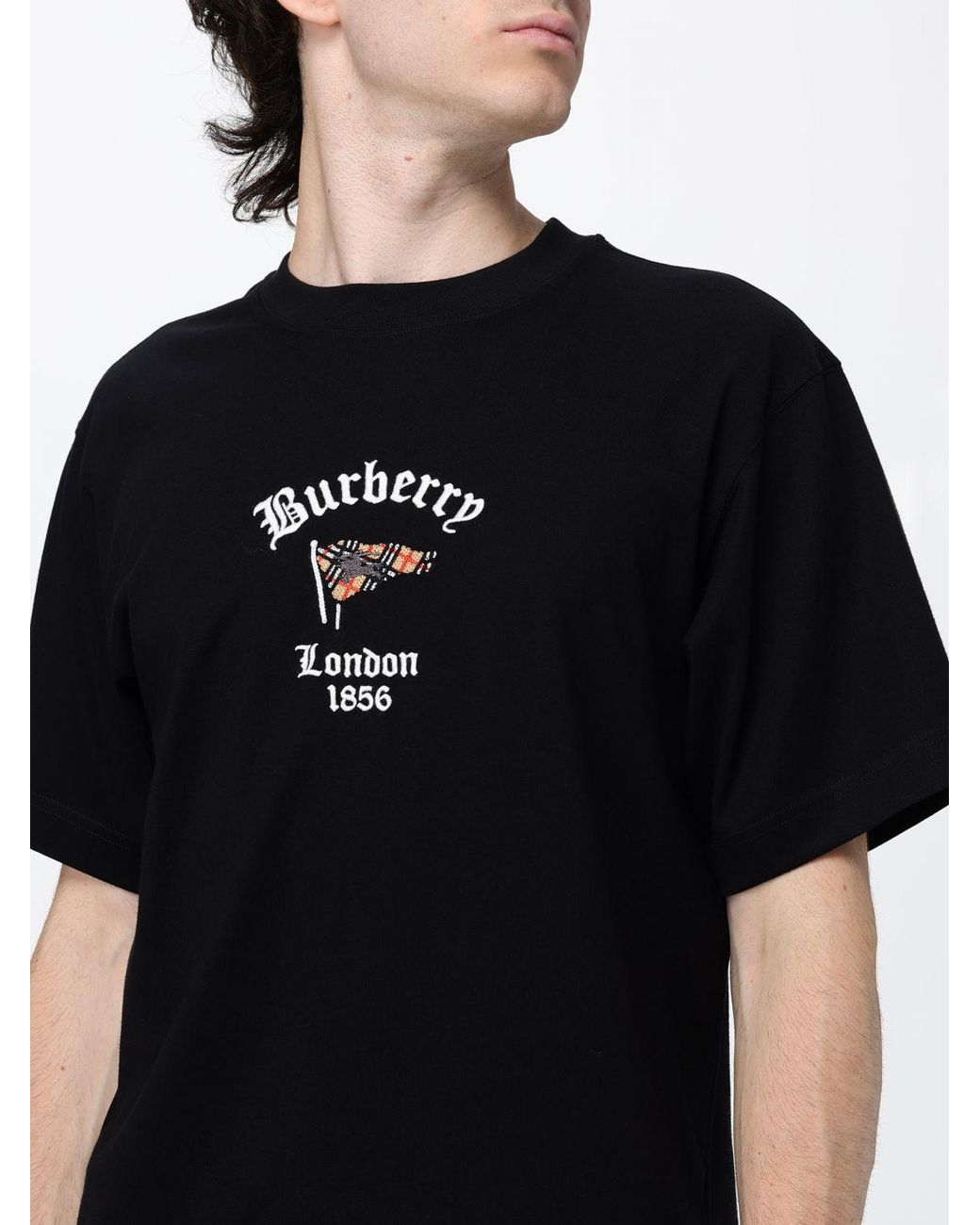 Burberry Black Slim Fit Cotton T-Shirt With Graphic Print And Contrast Logo for men