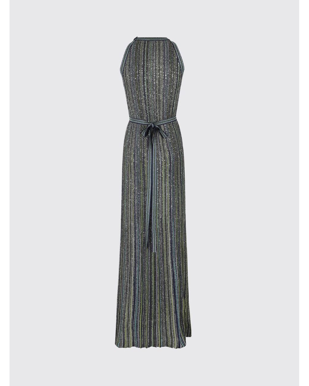 Missoni Gray Striped Lurex Halterneck Long Evening Gown