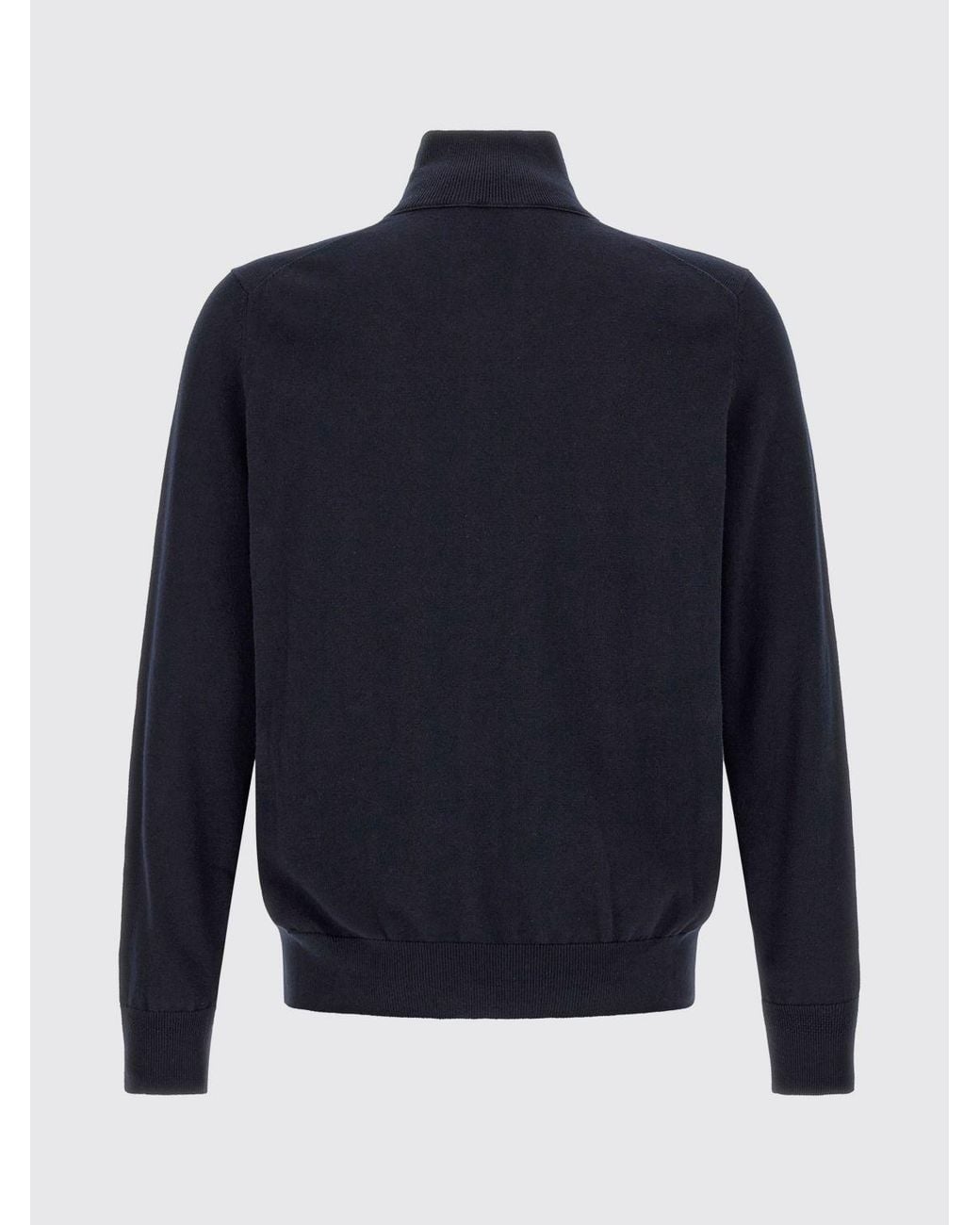 Boss Blue Cotton And Cashmere Turtleneck Zip-Up Jumper for men