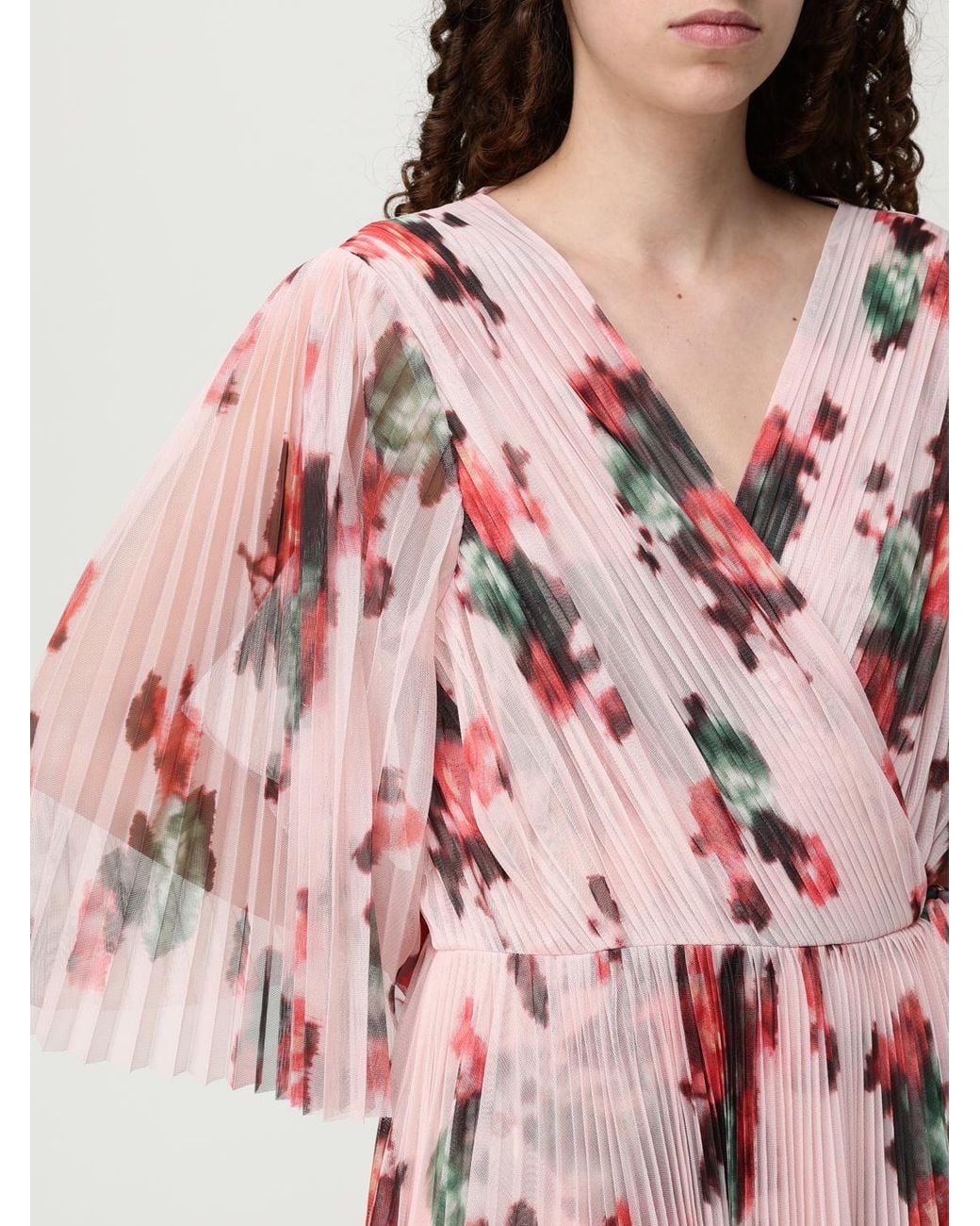 Philosophy Di Lorenzo Serafini Pink Floral Pleated Wrap Dress
