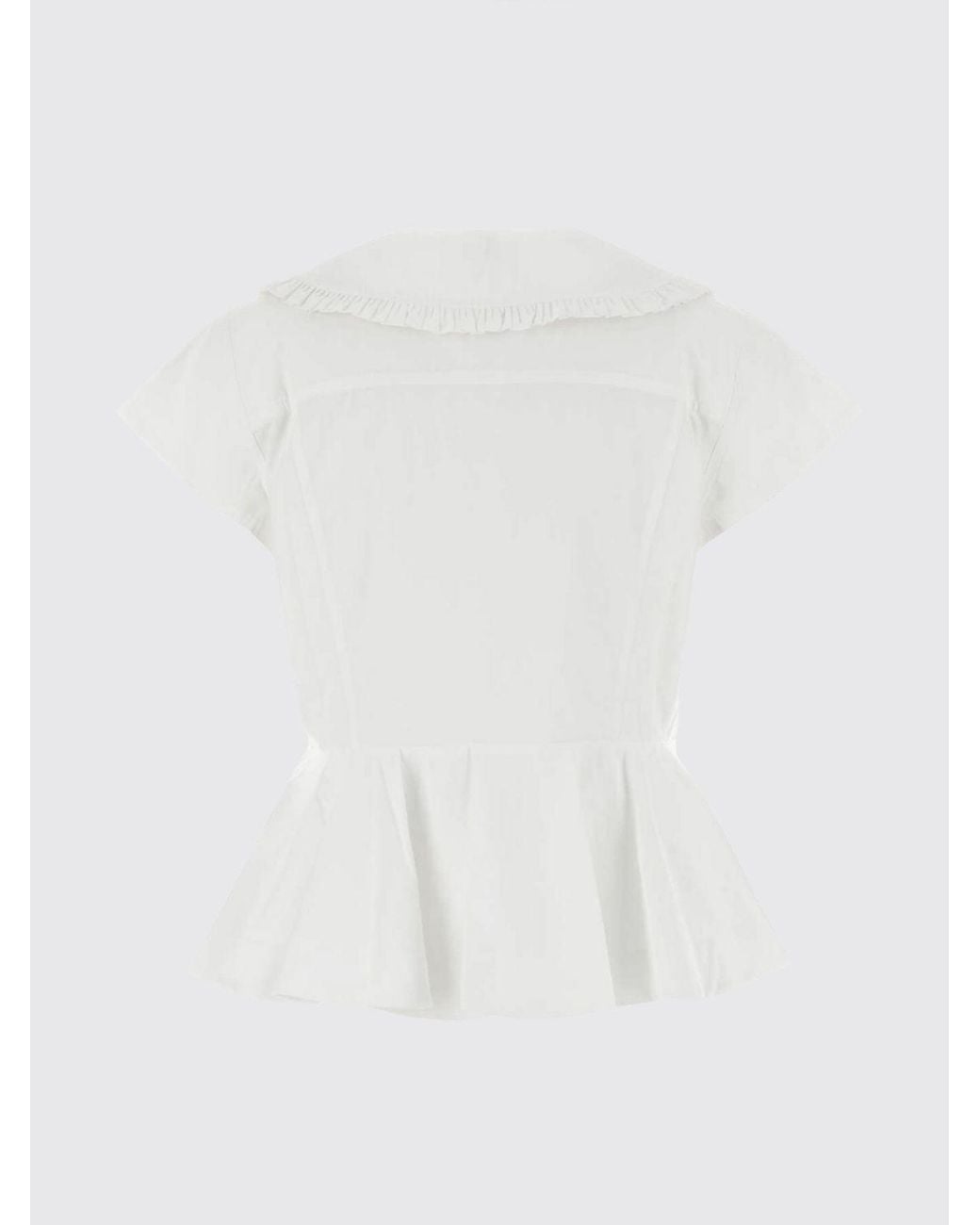 Ganni White Organic Cotton Blouse With Sailor Collar And Ruffles