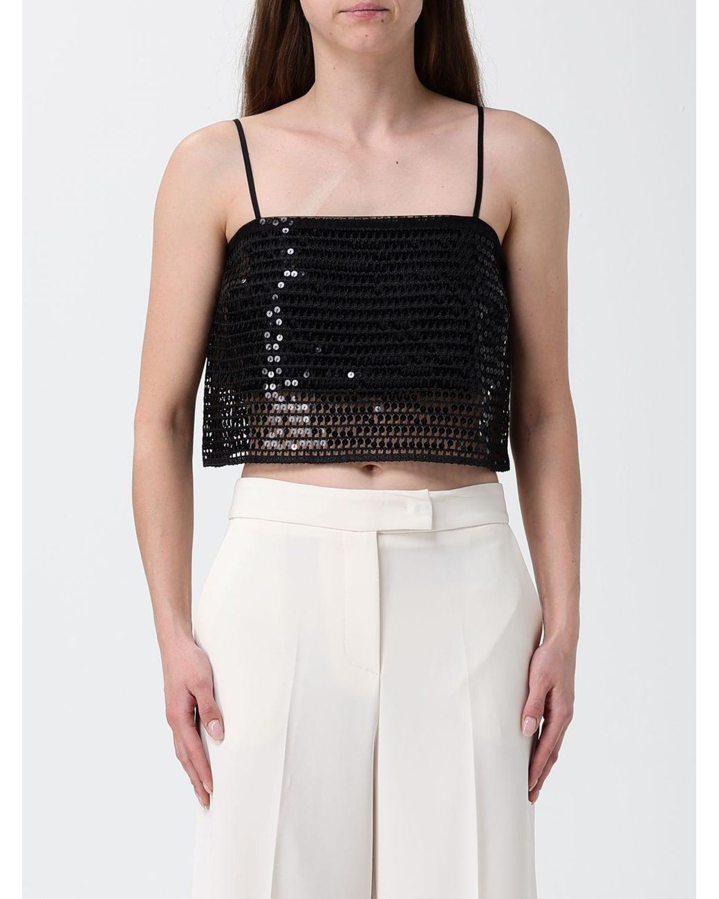 SIMONA CORSELLINI Black Sequin Crop Top