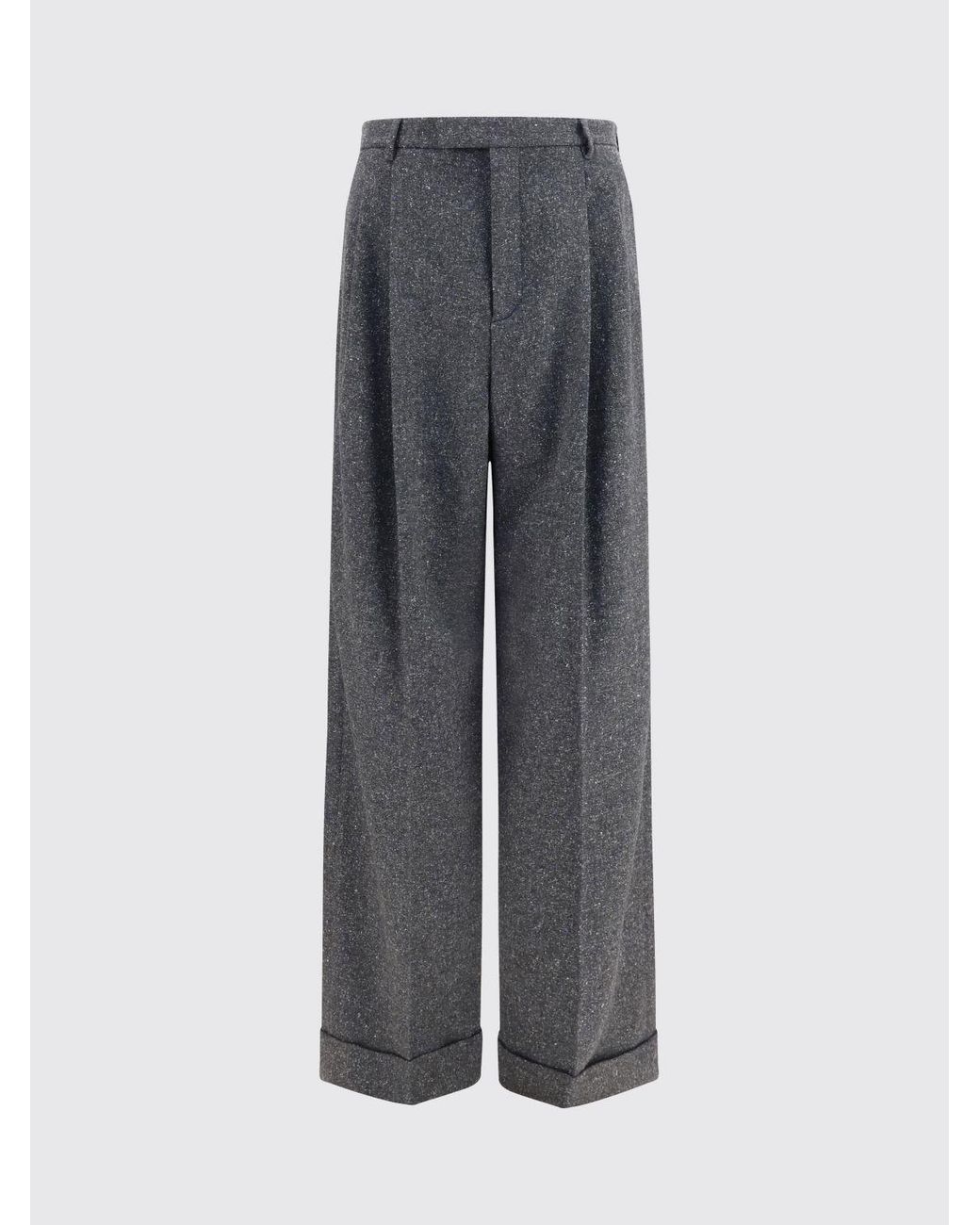 Valentino Garavani Gray Wide-Leg Tailored Wool Blend Trousers With Turn-Up Cuffs for men