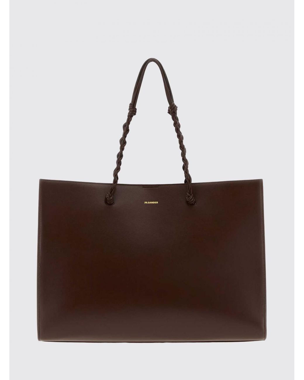 Jil Sander Brown Large Tangle Calfskin Leather Tote Bag With Braided Handle