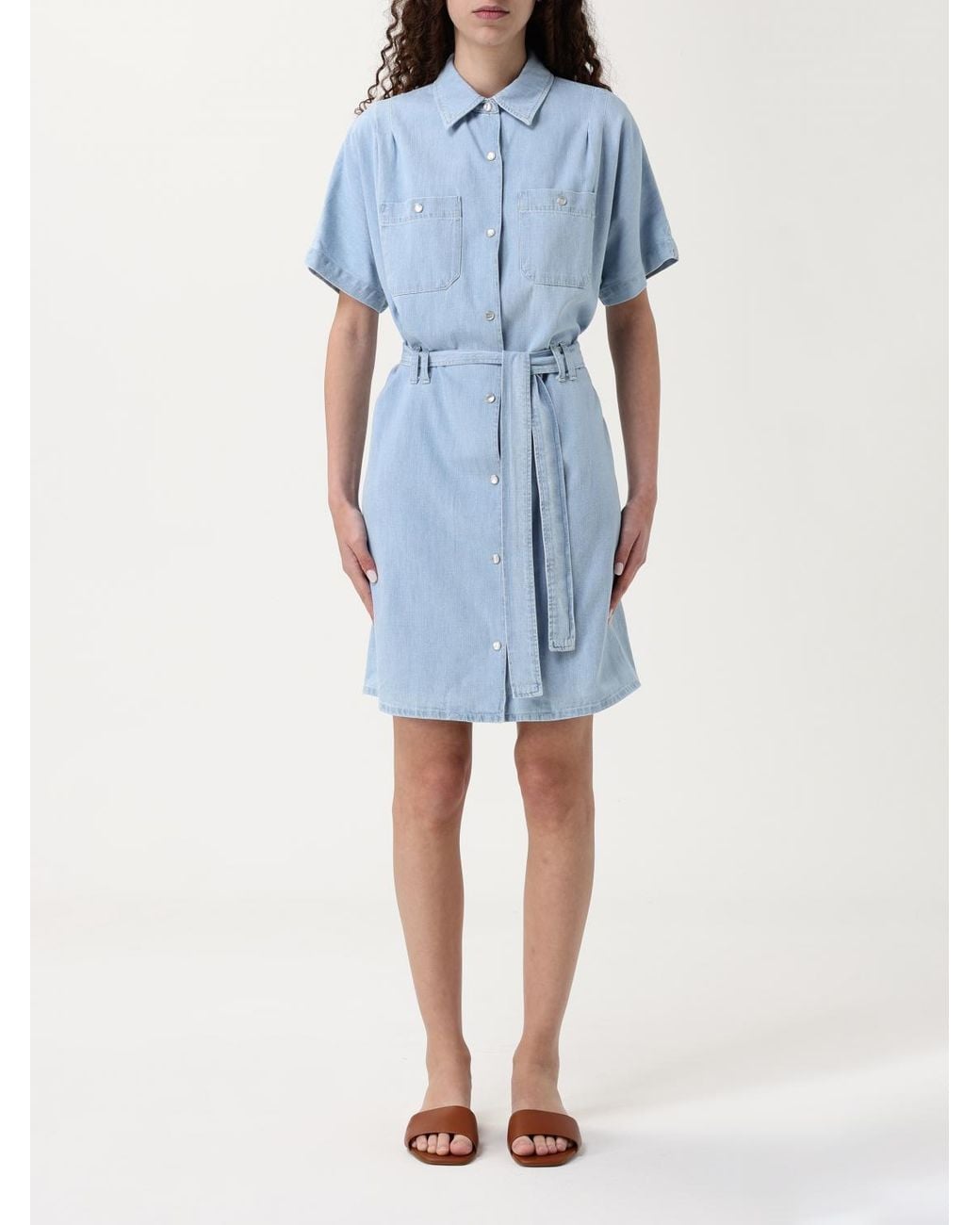 A.P.C. Blue Denim Shirt Dress Belted