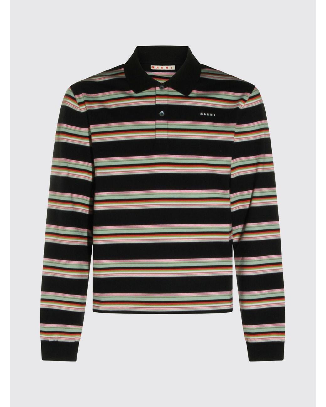 Marni Blue Long-Sleeved Striped Cotton Polo Shirt With Contrast Logo for men