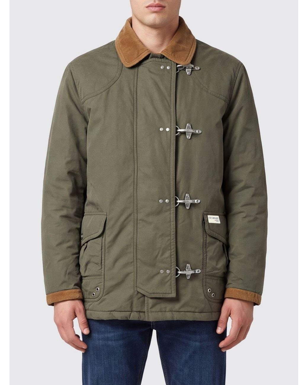 Fay Green Short Merino Wool Coat With Toggle Fastening for men