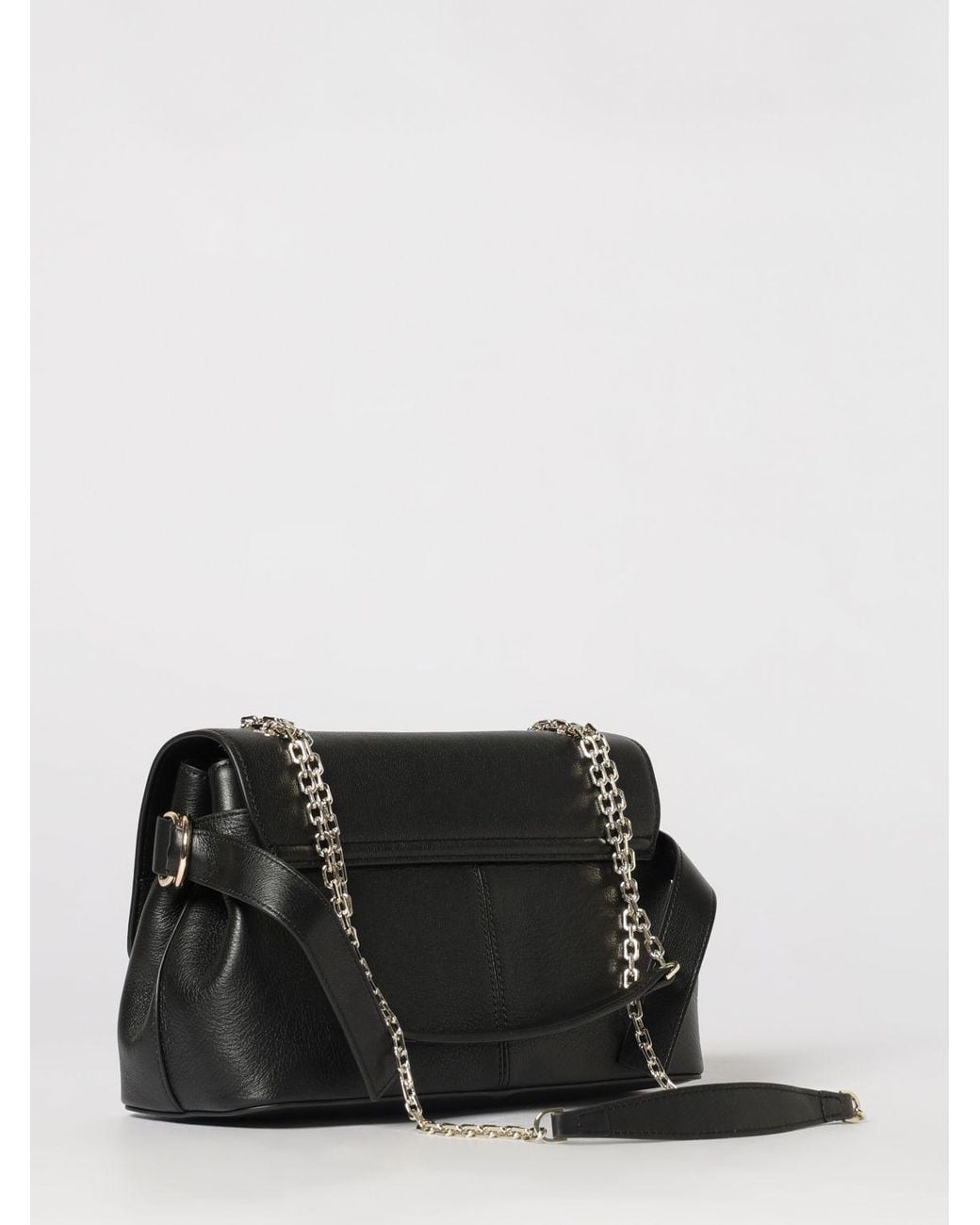 Patrizia Pepe Black Flared Smooth Leather Shoulder Bag With Sliding Chain Handle