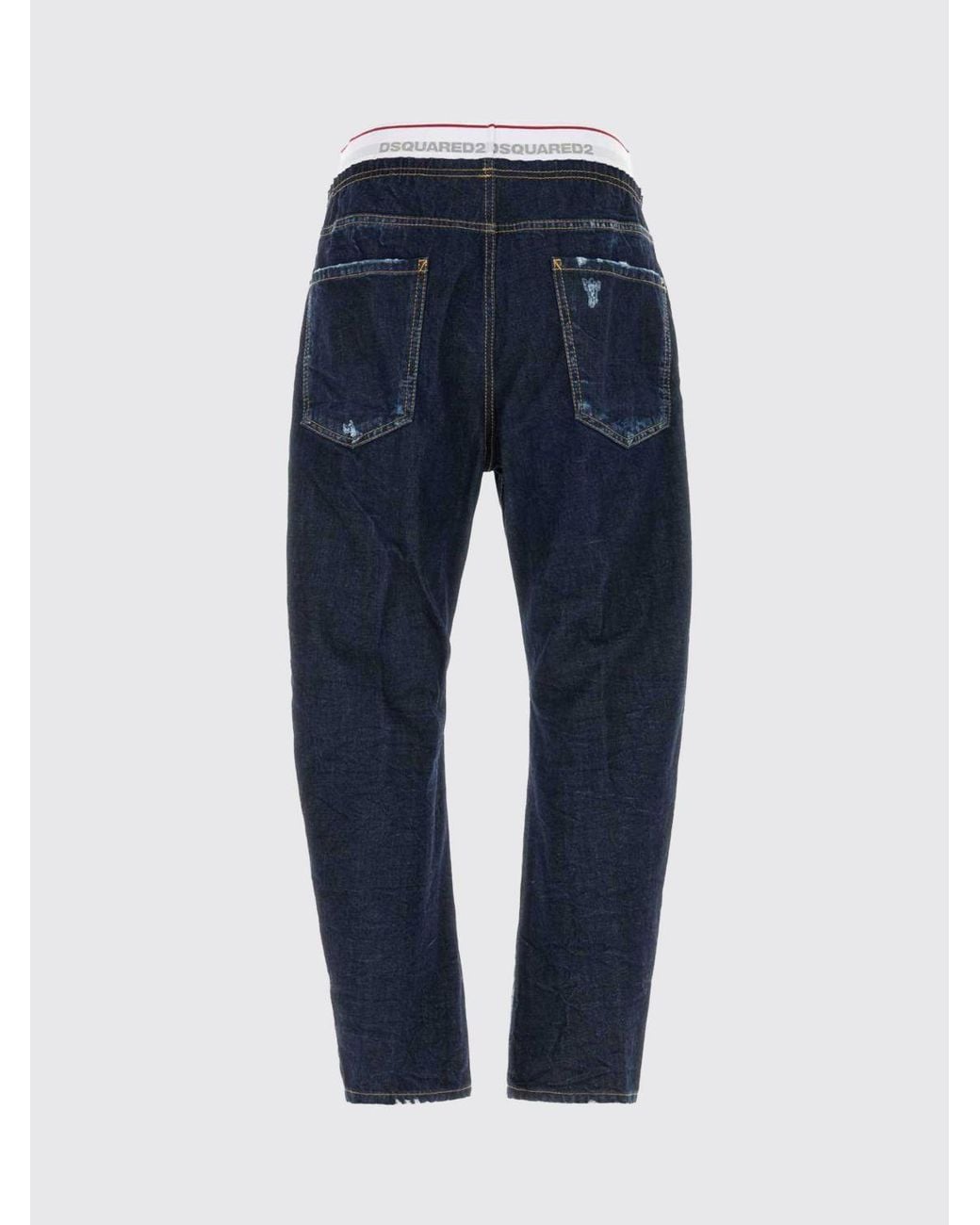DSquared² Blue Straight Leg Distressed Jeans With Elasticated Logo Waistband for men