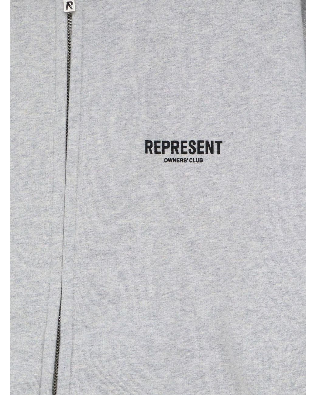 Represent Gray Relaxed Fit Zip-Up Hoodie With Embroidered Logo for men