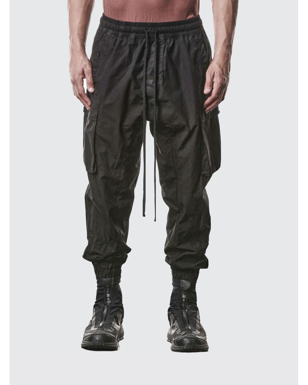 Thom Krom Black Cotton Cargo Trousers With Drawstring for men