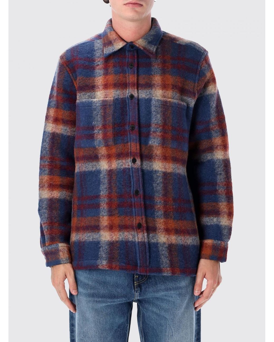 Portuguese Flannel Blue Tartan Wool Flannel Shirt Jacket for men
