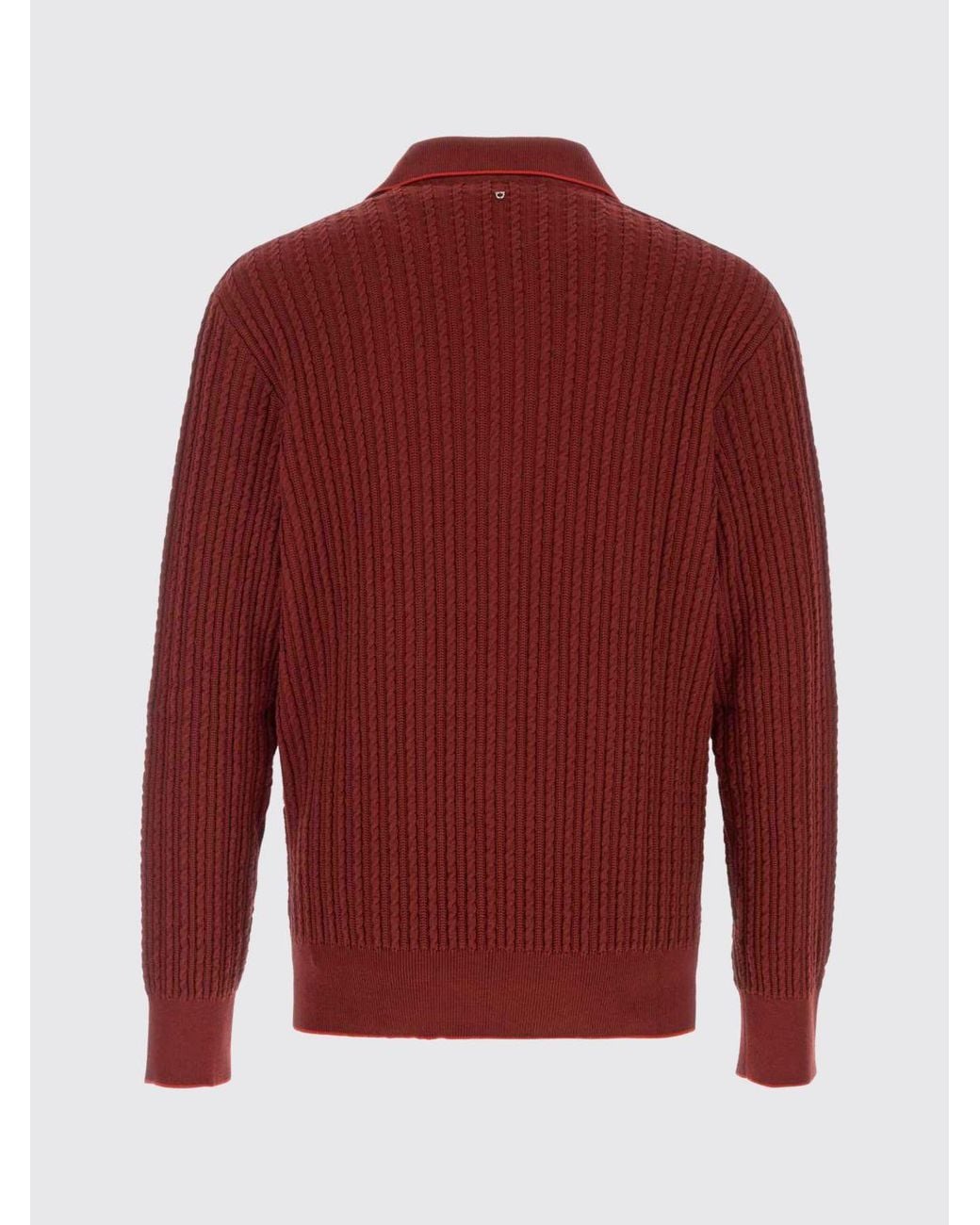 Ferragamo Red Long-Sleeved Slim Fit Cotton And Silk Knit Polo for men