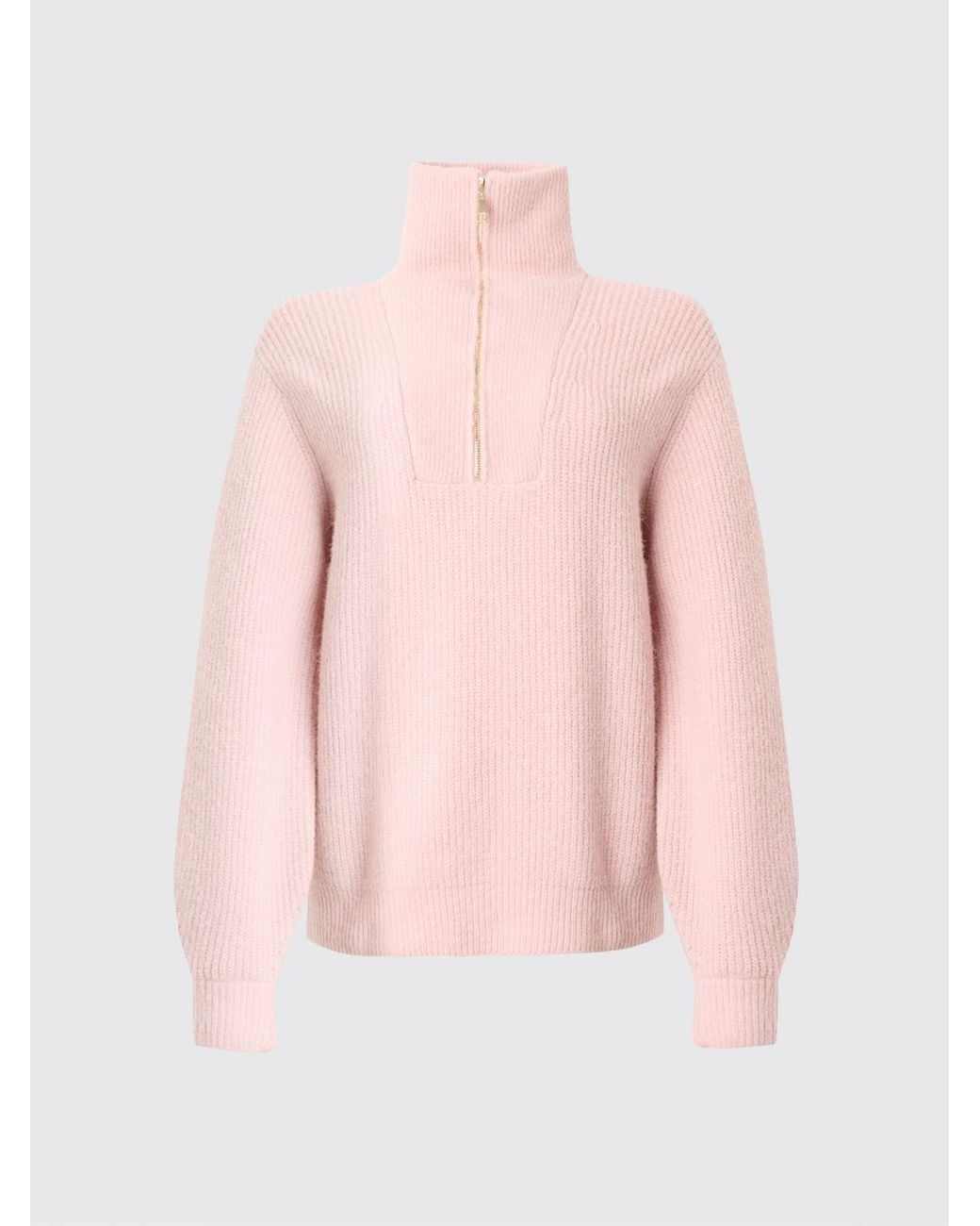 Twinset Pink Wool Blend Jumper With Sailor Collar And Half-Zip Closure