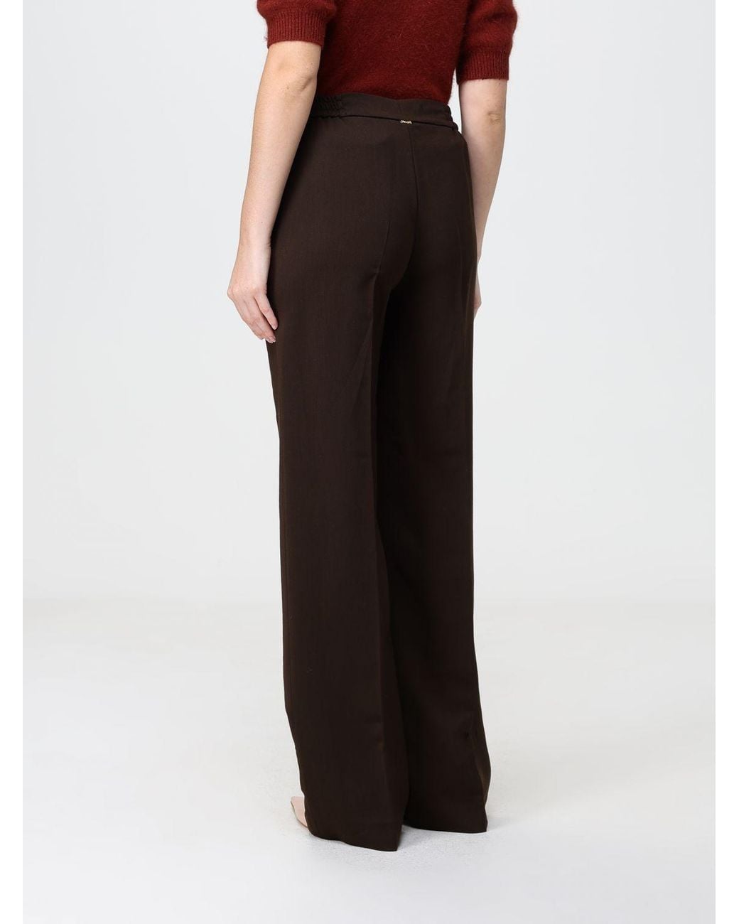 Twinset Black Mid-Rise Wide Leg Twill Trousers With Concealed Closure