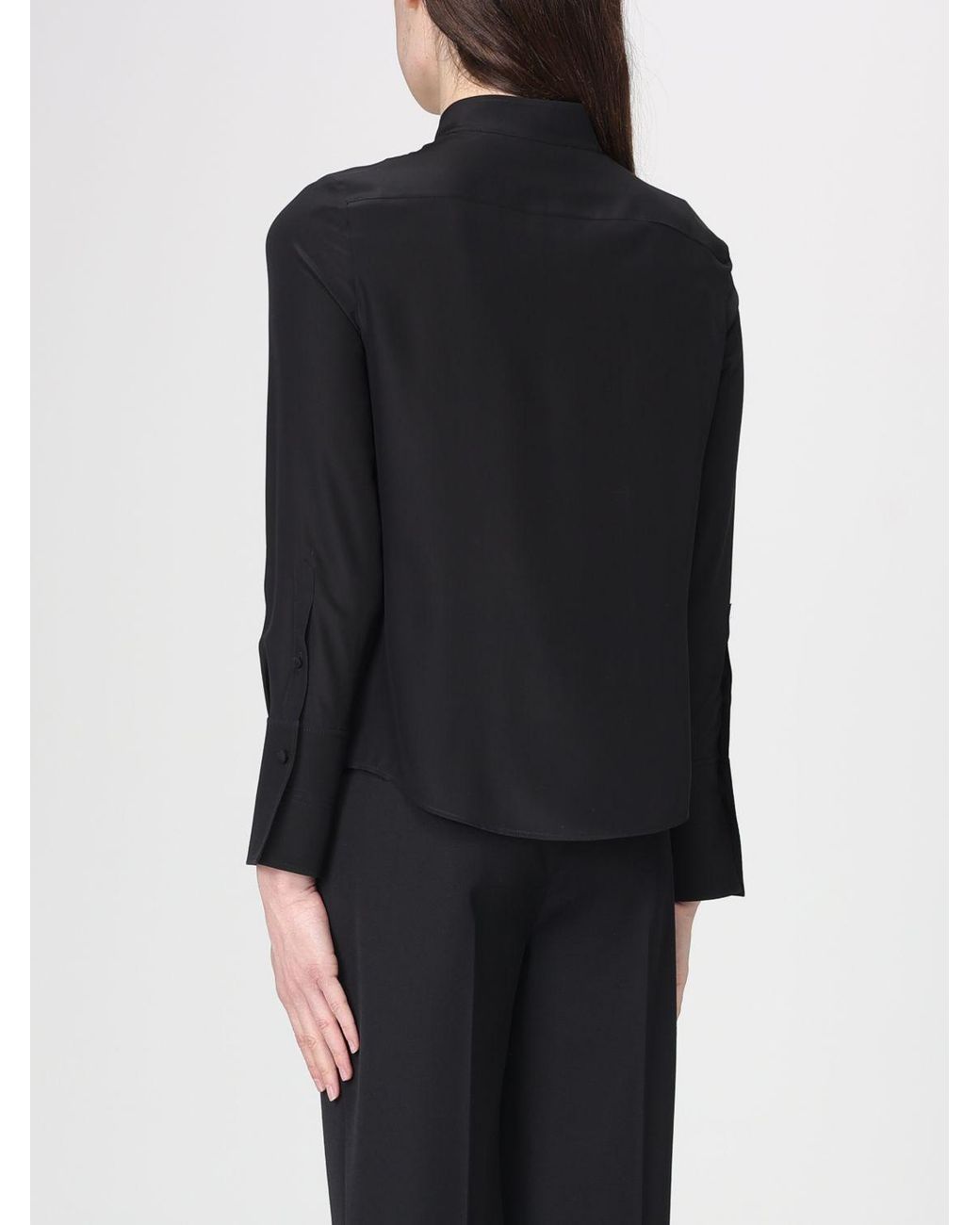 McQueen Black Elegant Silk Ruffled Shirt