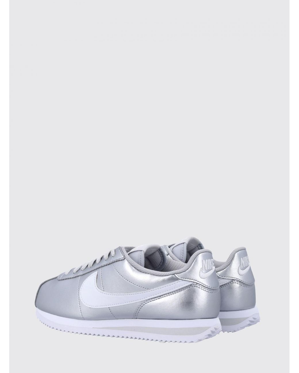 Nike White Cortez Laminated Leather Sneakers With Swoosh Logo And Round Toe