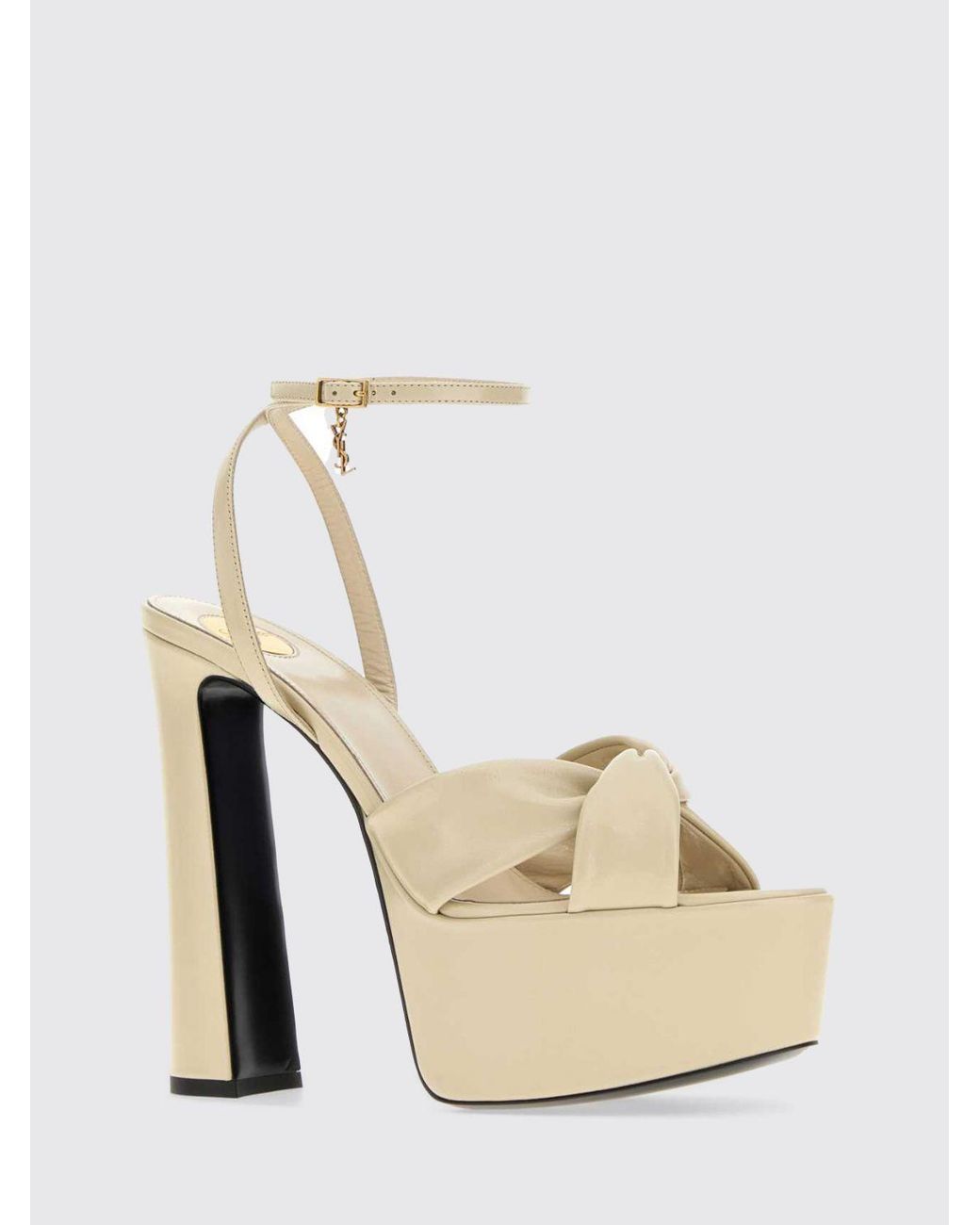 Saint Laurent Natural Franciane Leather Platform Sandals