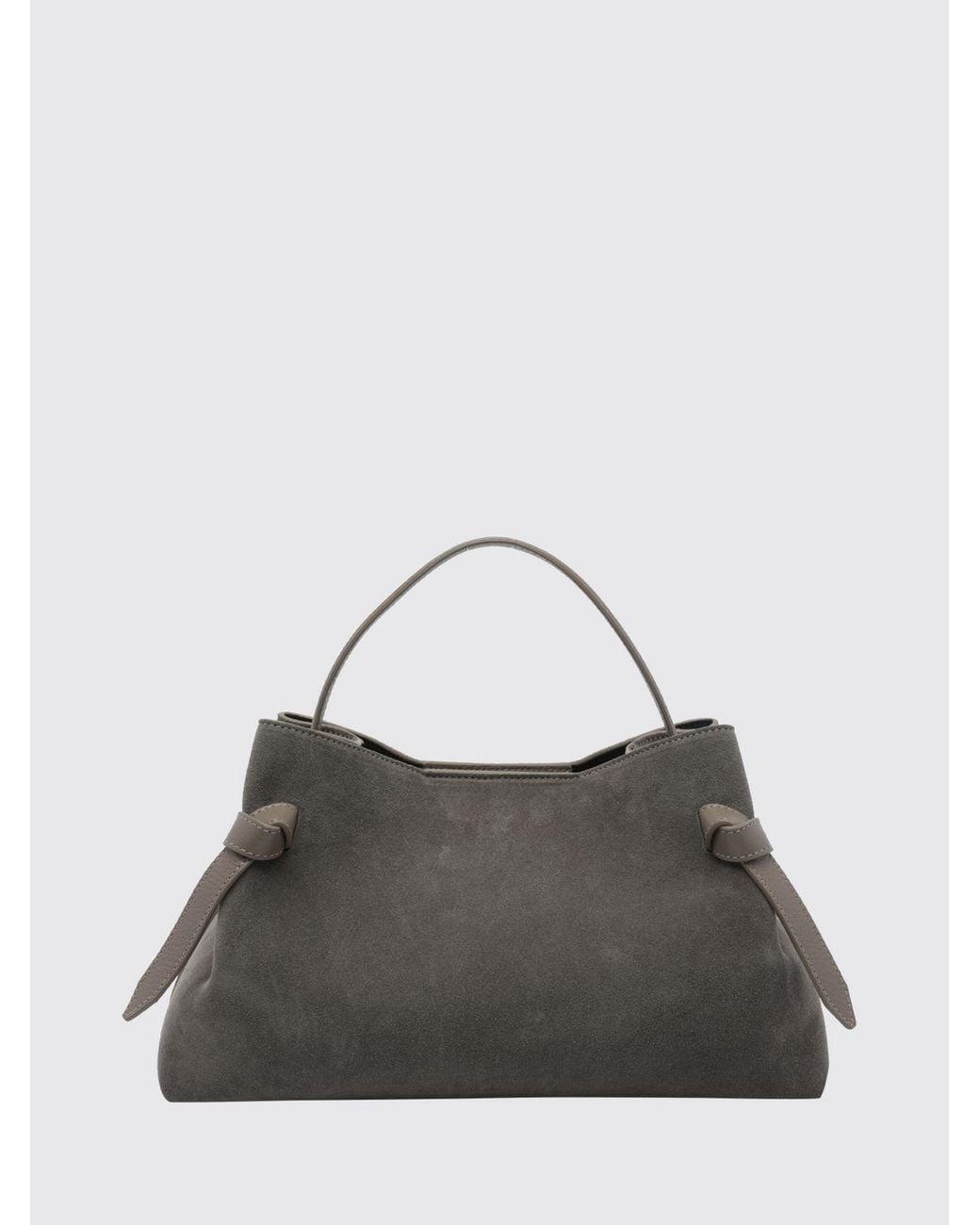 Yuzefi Gray Flared Suede Calfskin Leather Handbag