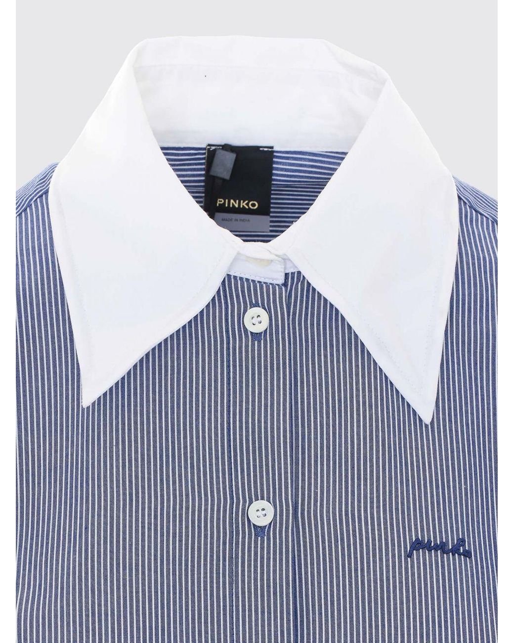 Pinko Purple Striped Slim Fit Cotton Shirt With A Pointed Collar And Embroidered Logo