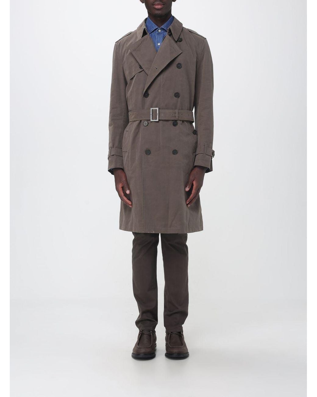 Herno Gray Double-Breasted Cotton Blend Trench Coat With Belted Waist for men
