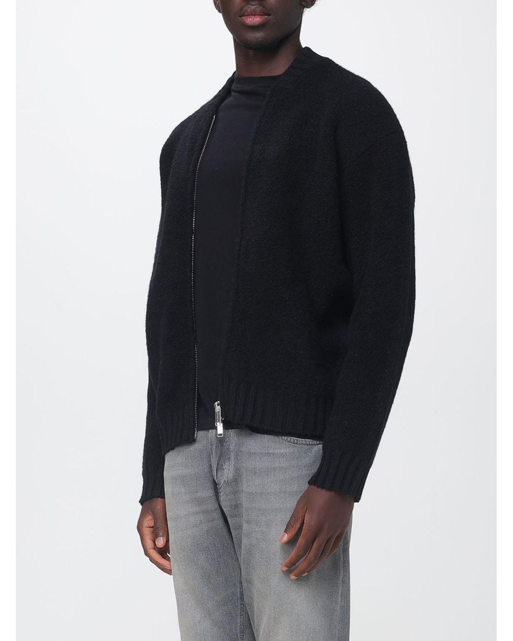 Laneus Blue Virgin Wool Bomber Cardigan With Zip Closure for men