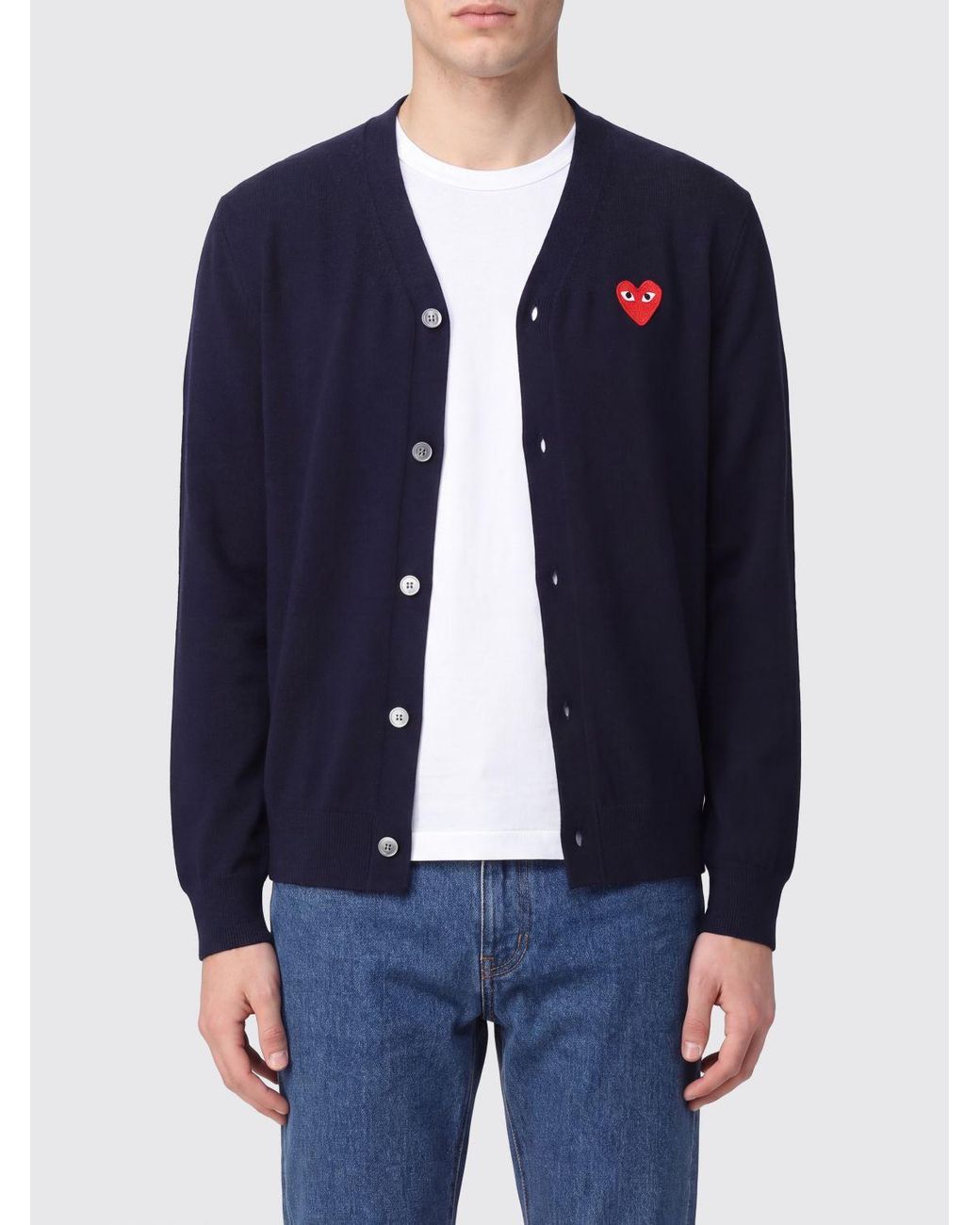 COMME DES GARÇONS PLAY Blue Comme Des GarÇ Ons Play V-Neck Wool Cardigan With An Embroidered Logo for men