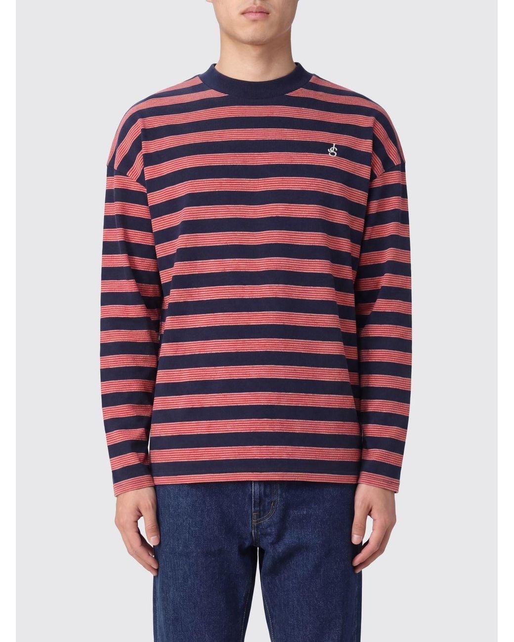 Jil Sander Striped Long-Sleeved Cotton T-Shirt With Embroidered Logo for men