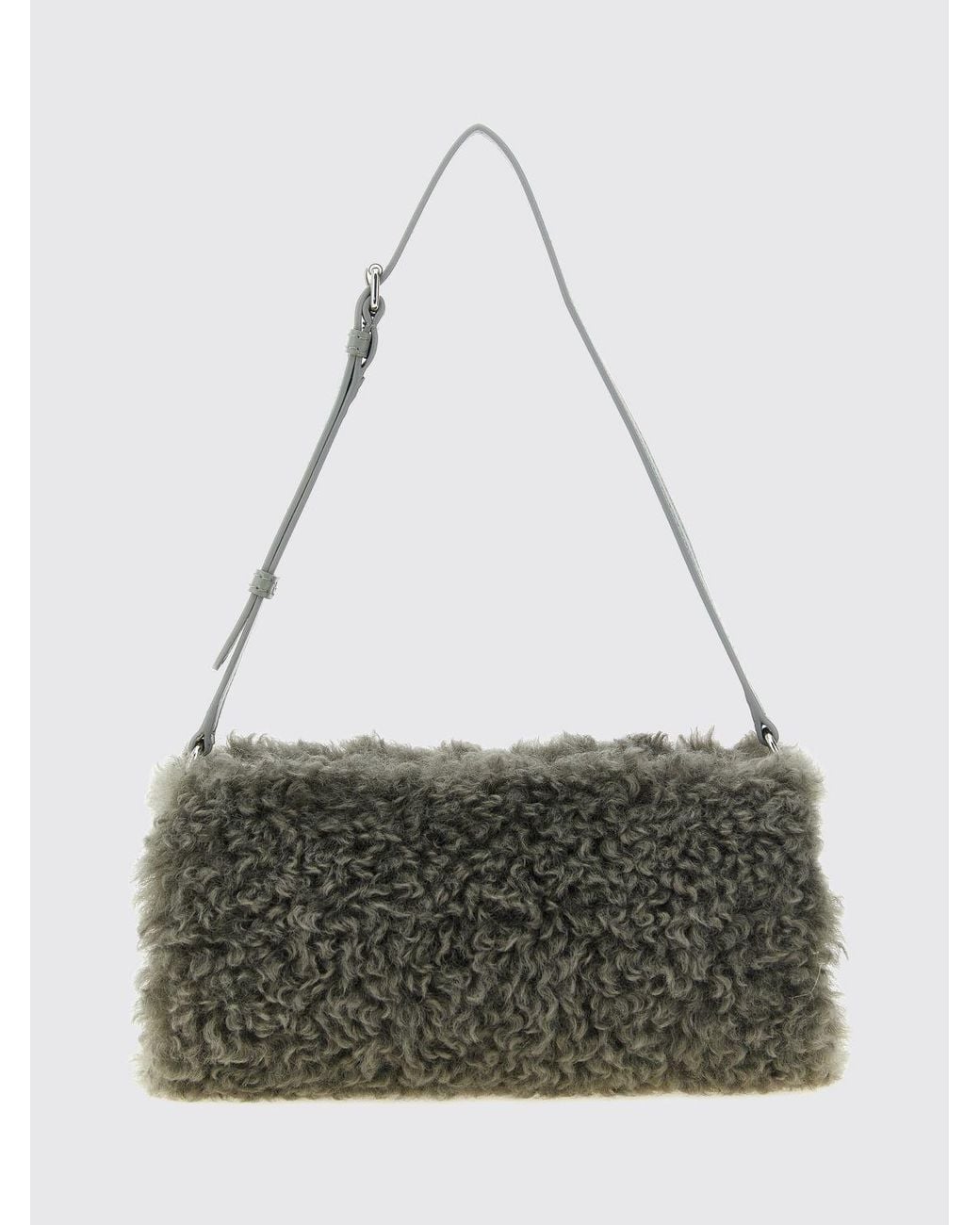 Stella McCartney Gray Cylindrical Shearling Shoulder Bag With Adjustable Handle