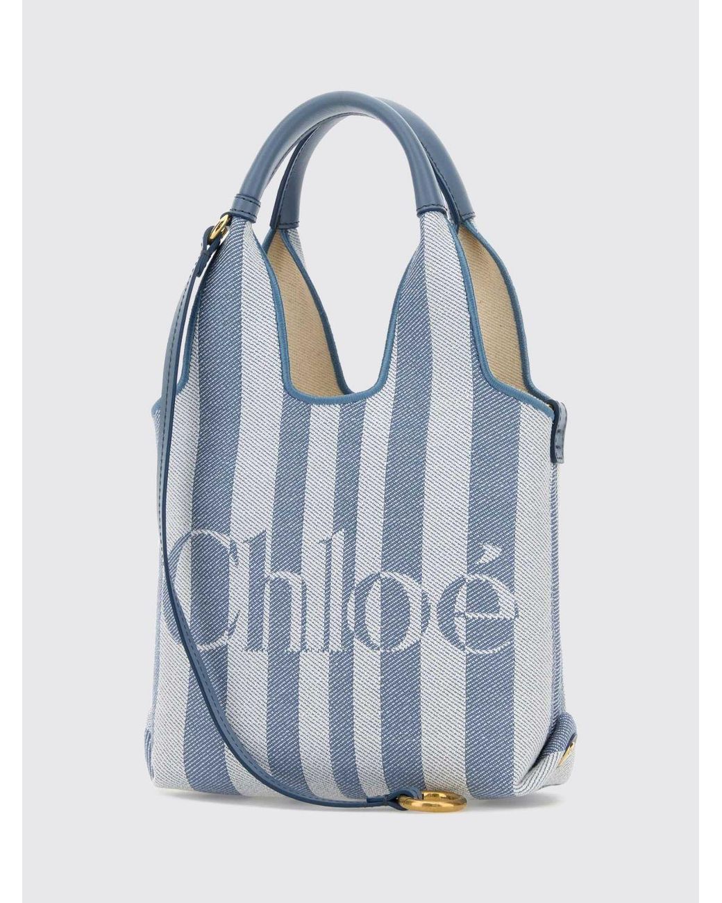 Chloé Blue ChloÉ Striped Cotton Handbag With Jacquard Logo And Leather Handles